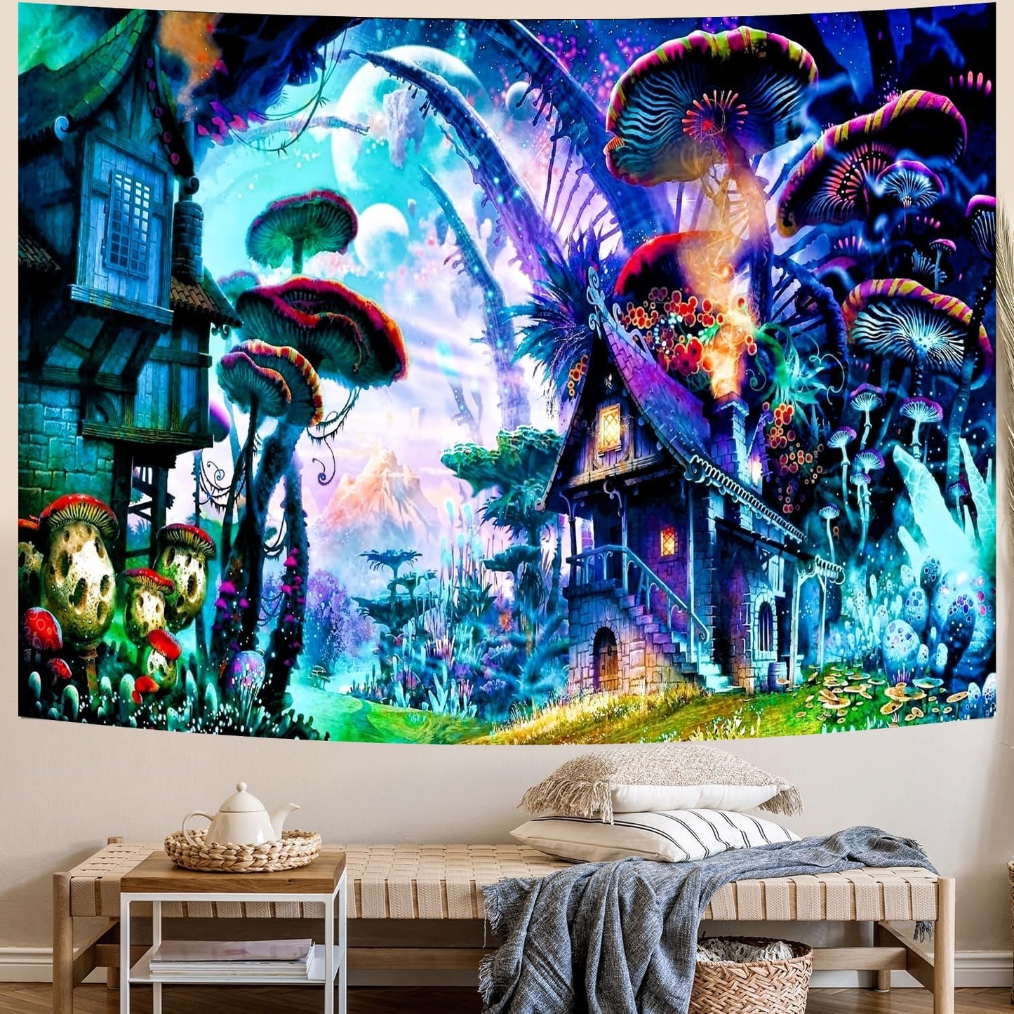 Delur Fantasy Forest Tapestry Enchanted Forest Mystical Magical Tree Tapestry Psychedelic Abstract Nature Landscape Wall Hanging Headboard for Bedroom Living Room Home Decor (59.1" x 78.7")