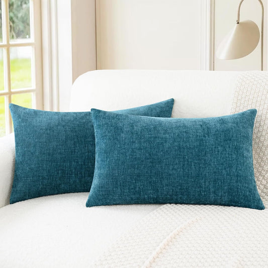 CaliTime Throw Pillow Covers Decorative 16 X 26 Inches Pack of 2 Cozy Chenille Cushion Cases for Couch Sofa Bed Living Room Home Ocean Blue