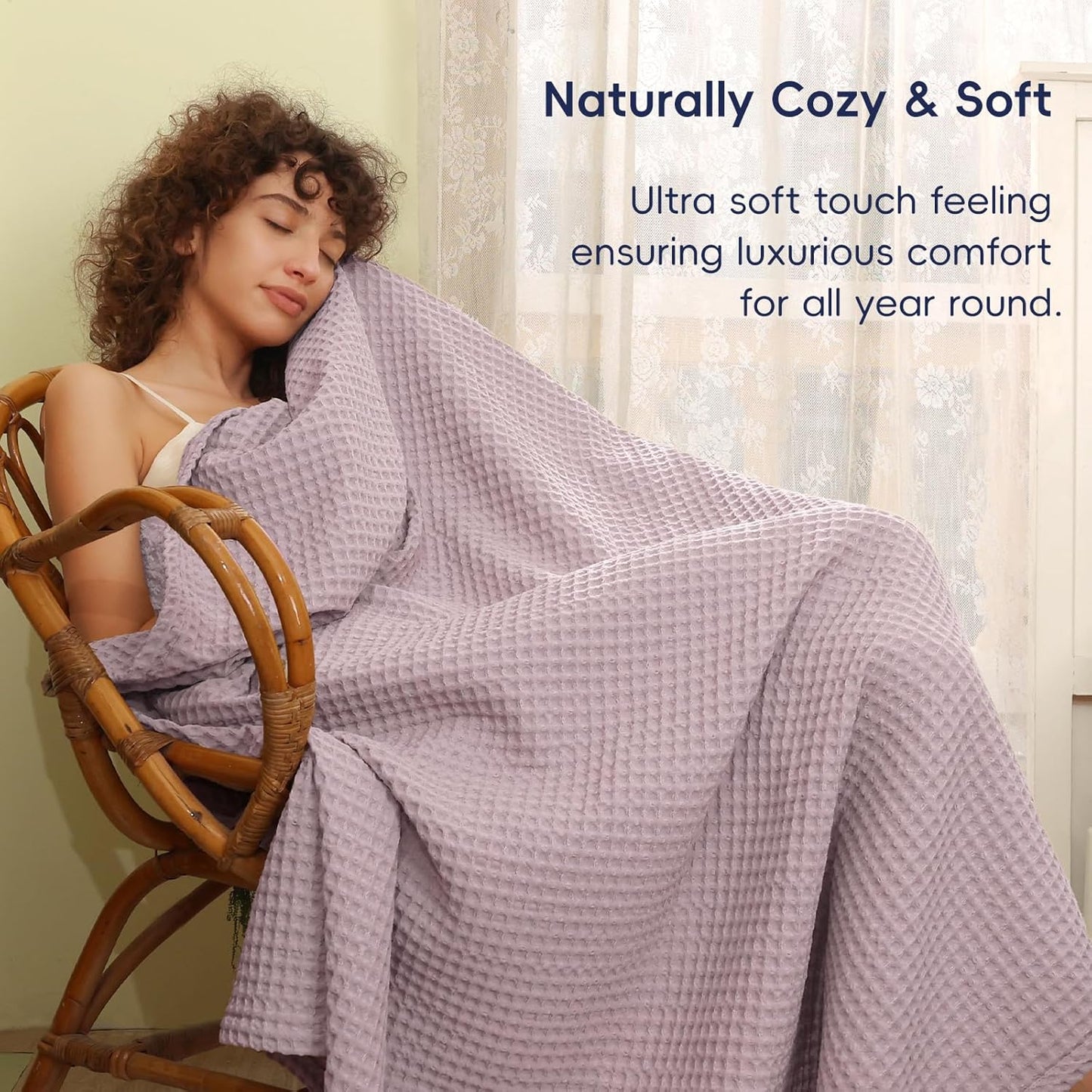 PHF Ultra Soft Waffle Weave Blanket Twin Size 66"x 90"- Washed Lightweight Breathable Cozy Woven Blanket for Bed - Aesthetic Decor for Couch Bedding Sofa Home Car - Dusty Rose