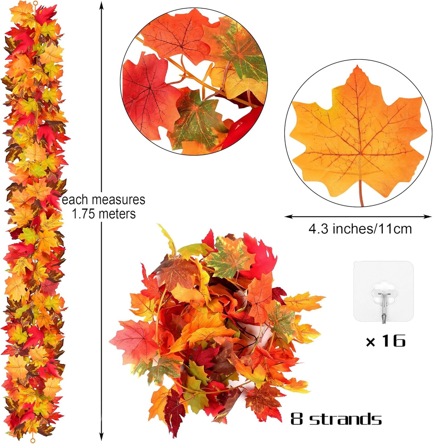 Fovths 8 Pack Maple Leaves Garland 5.8ft/Pc Artificial Fall Decorations Colorful Autumn Hanging Vine for Thanksgiving Halloween Fireplace Indoor Outdoor Decor