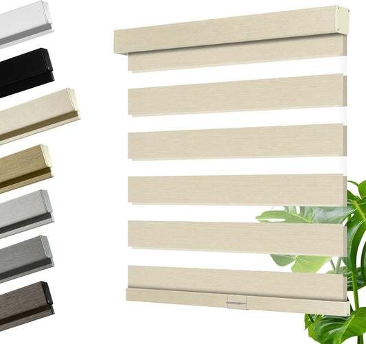 Cordless Zebra Blinds for Windows, Blackout Interior Blinds,Easy to Install,UV Protection,for Offices and Home,Custom Roller Shades, Mousse Beige,34" W x 88" H