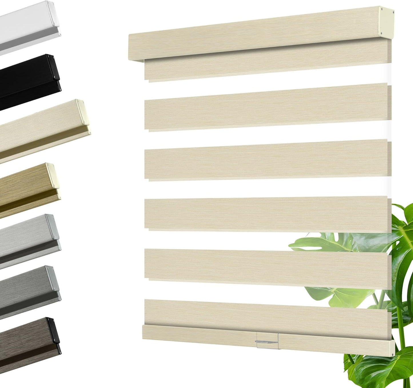Cordless Zebra Blinds for Windows, Blackout Interior Blinds,Easy to Install,UV Protection,for Offices and Home,Custom Roller Shades, Mousse Beige,74" W x 48" H