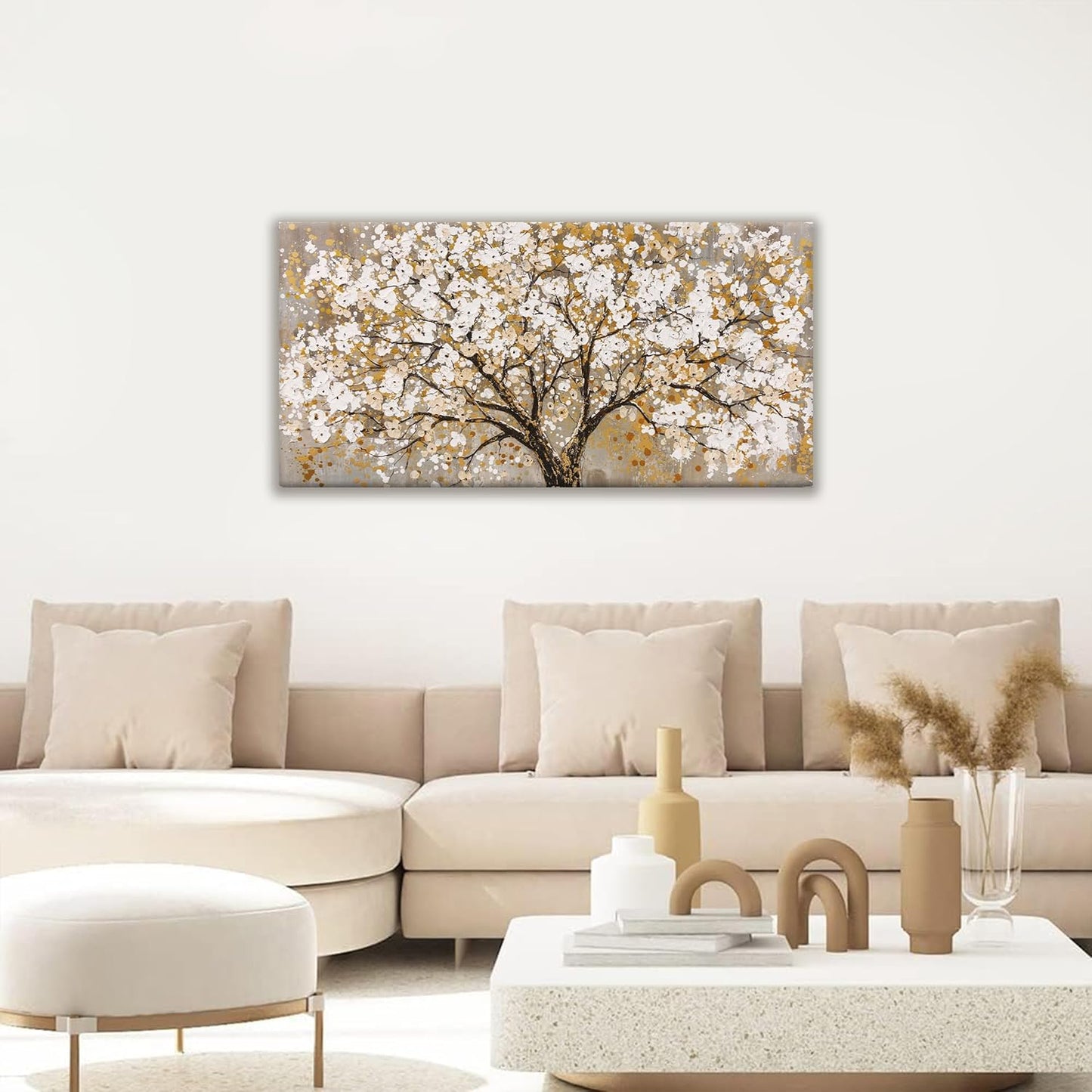 Wall Art Gold Tree Of Life Modern Artwork Canvas Painting Tree Pictures Canvas Art Wall Decor For Living Room Bedroom Dining Room Office Home Wall Decor 20"X40"