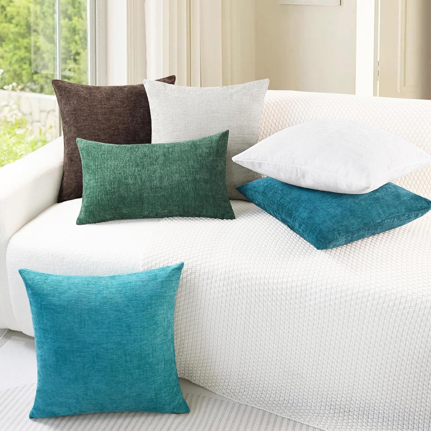 CaliTime Throw Pillow Covers Decorative 26 X 26 Inches Pack of 2 Cozy Chenille Cushion Cases for Couch Sofa Bed Living Room Home Lake Blue