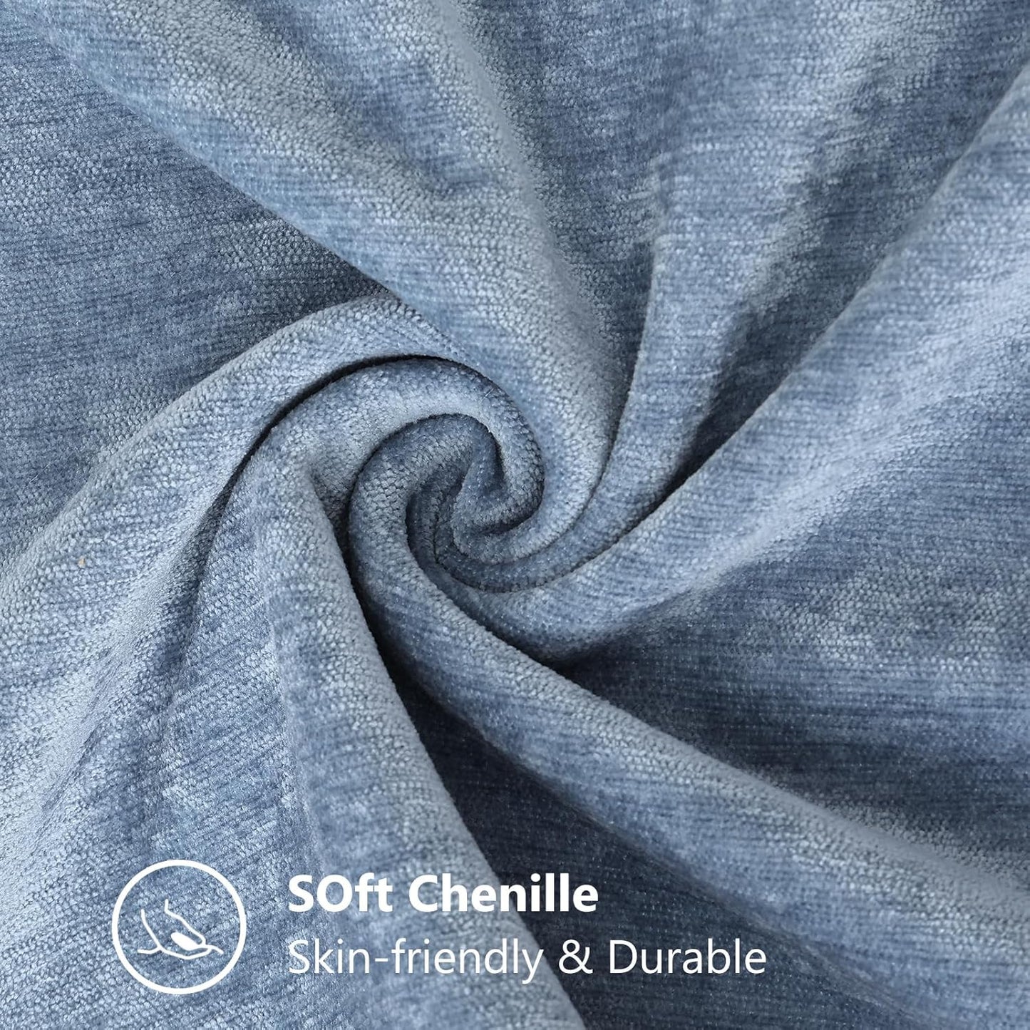 decorUhome Chenille Soft Throw Pillow Covers 20x20 Set of 2, Farmhouse Velvet Neutral Decorative Euro Pillow Covers with Stitched Edge for Couch Sofa Bed Home Decor, Blue