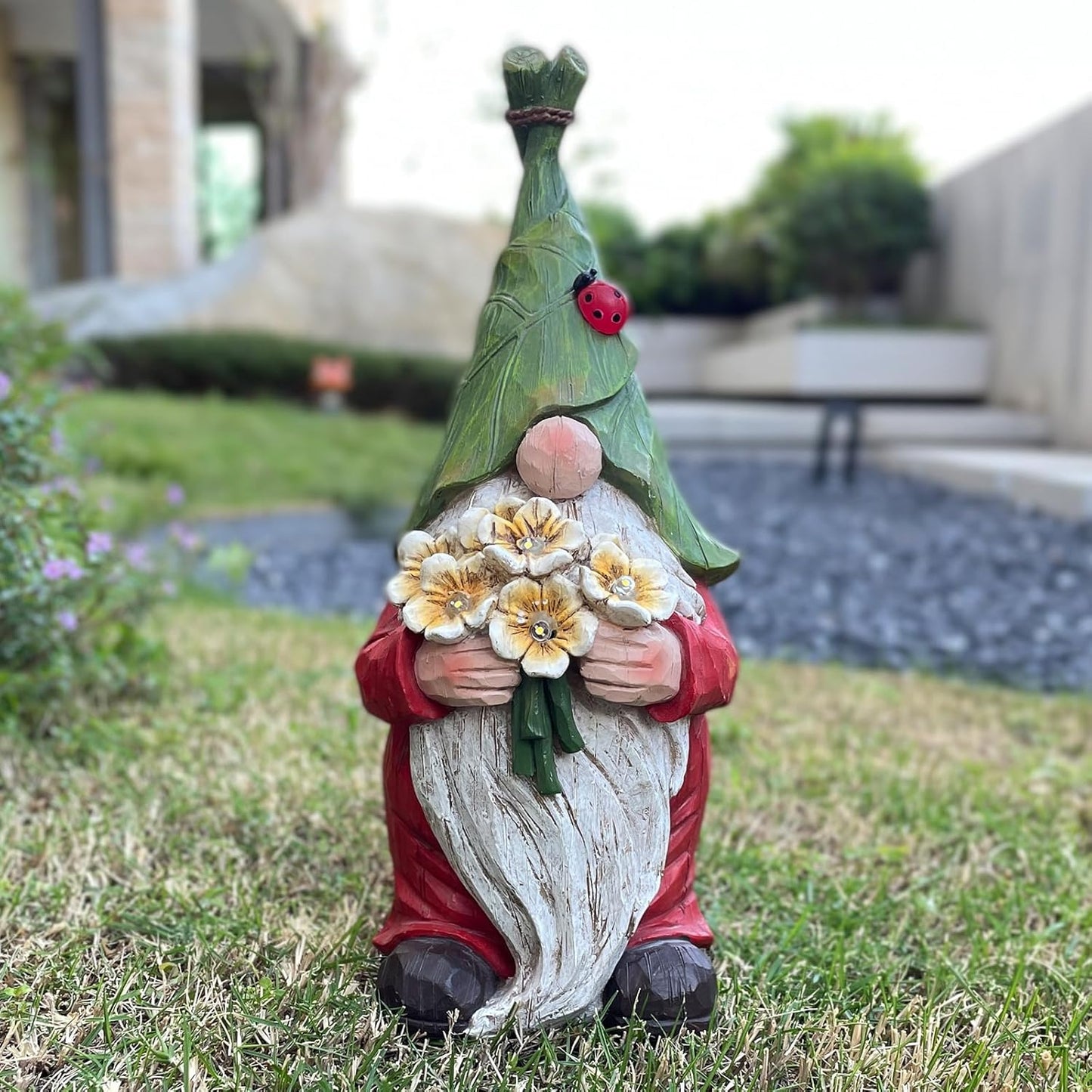 COWOS Garden Gnome Statue Outdoor Decor, Solar Garden Gnome Figurine Light, Resin Statues Sculpture for Patio Yard Lawn Outdoor Decorations