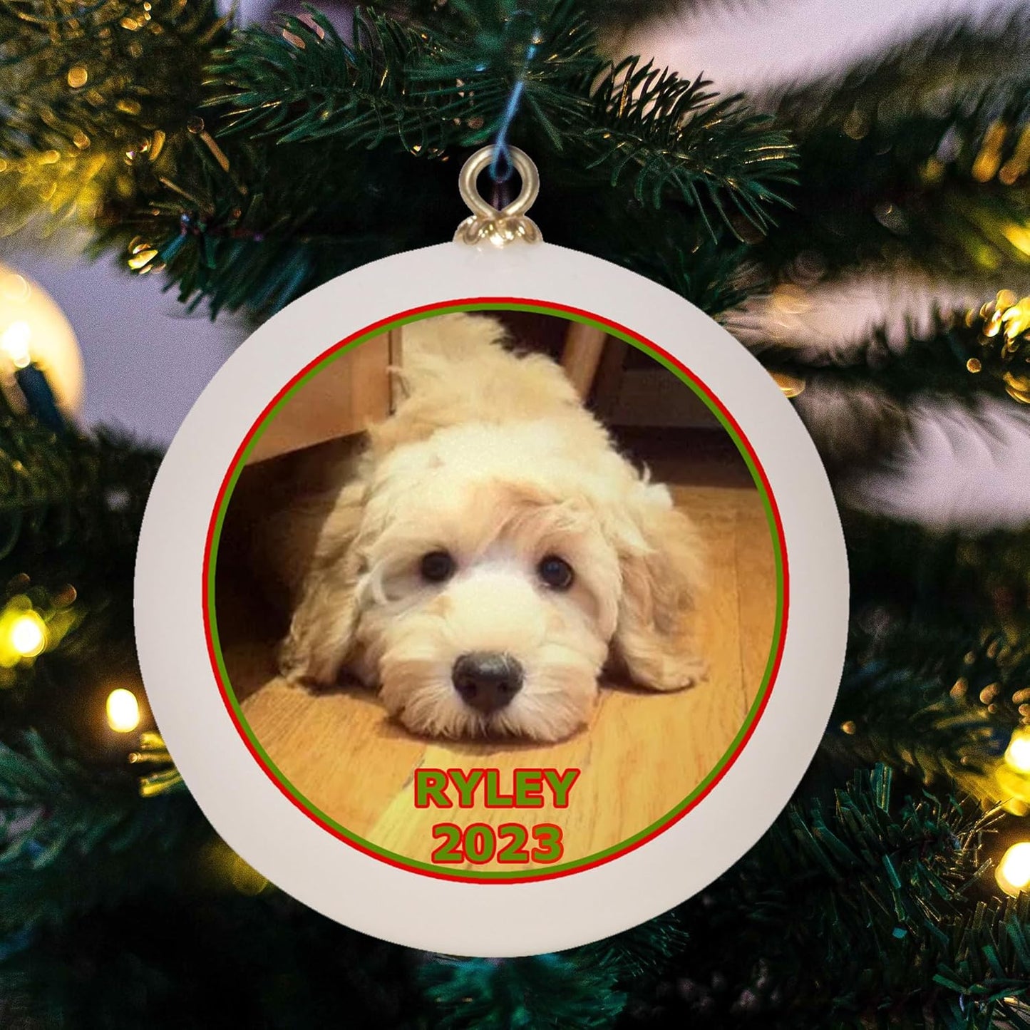 Custom Dog, Cat, or Pet Christmas Ornament Keepsake with Gift Box, Personalized Pet Picture with Pet Name, Shatterproof 2023 Holiday Ball Ornament for Pet Owners