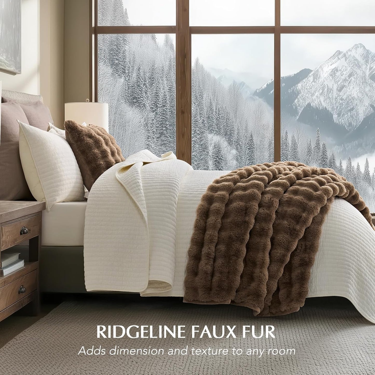 EVERGRACE Ultra Soft Luxury Fluffy Ridgeline Faux Rabbit Fur Throw Blanket, Thick Warm Fuzzy Blankets for Bed, Cozy Plush Reversible Blanket for Couch, Chair, Sofa, Natural Tan, 60x80 Inches, 870 GSM