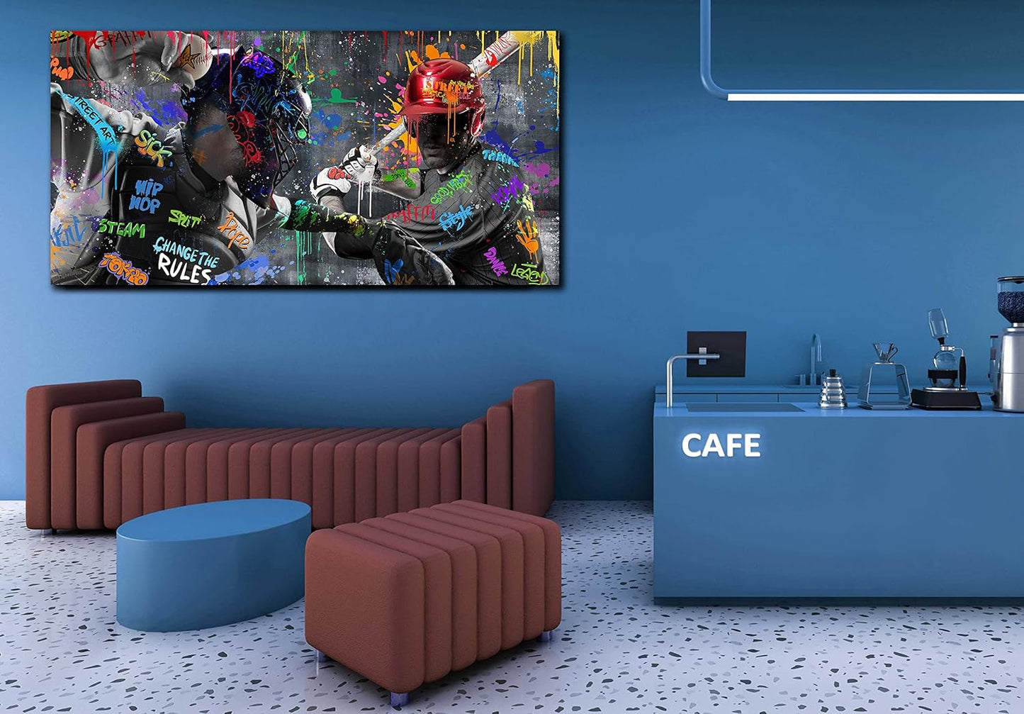 Graffiti Large Wall-Art for Living Room - Baseball Wall Decor for Men - Sports Posters Wall Art Ready to Hang Size 59" x 29"