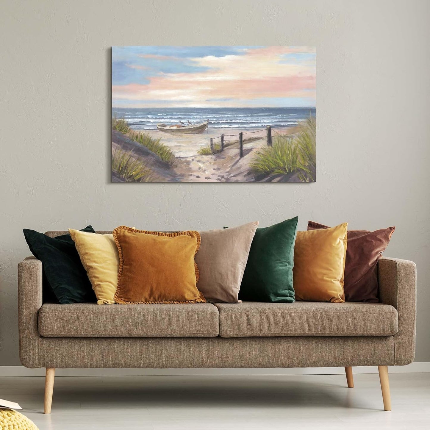 cozy country Ocean Wall Art 45"x30" - Coastal Pictures Beach Canvas Decor - Seashore Artwork Seascape Hand Painting for Living Room, Bedroom, Sea House