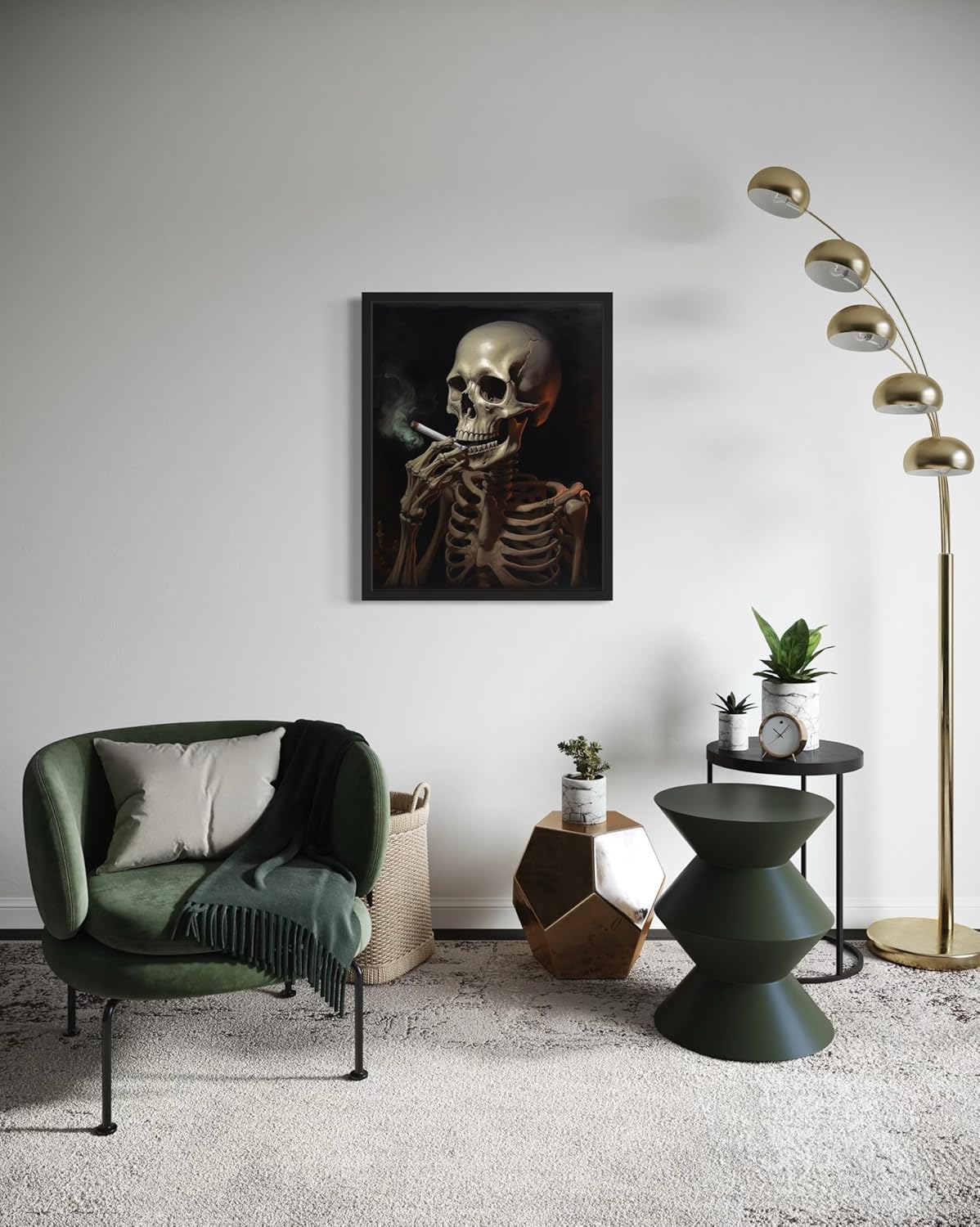Skull Smoking Ciggarettes Poster Art Print, Halloween Scary Vintage Wall Art Academia Spooky Painting Decoration for Horror Prints, Gothic Posters Bedroom Decor 89 (Skull Smoking Ciggarettes, 8 x 10 inches, Black Frame)