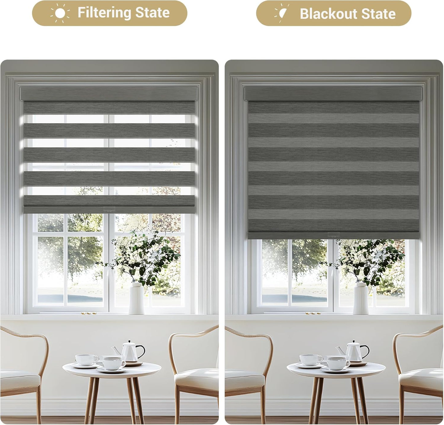 Cordless Zebra Blinds for Windows, Blackout Interior Blinds,Easy to Install,UV Protection,for Offices and Home,Custom Roller Shades, Mousse Grey,23" W x 64" H