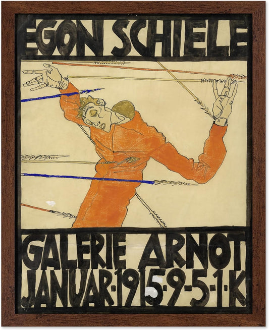 Poster Master Vintage Painting Poster - Retro Expressionism Print - Self Portrait as the Martyred St Sebastian - Gift for Artist, Friend - Wall Decor for Home, Office, 16x20 Brown Framed