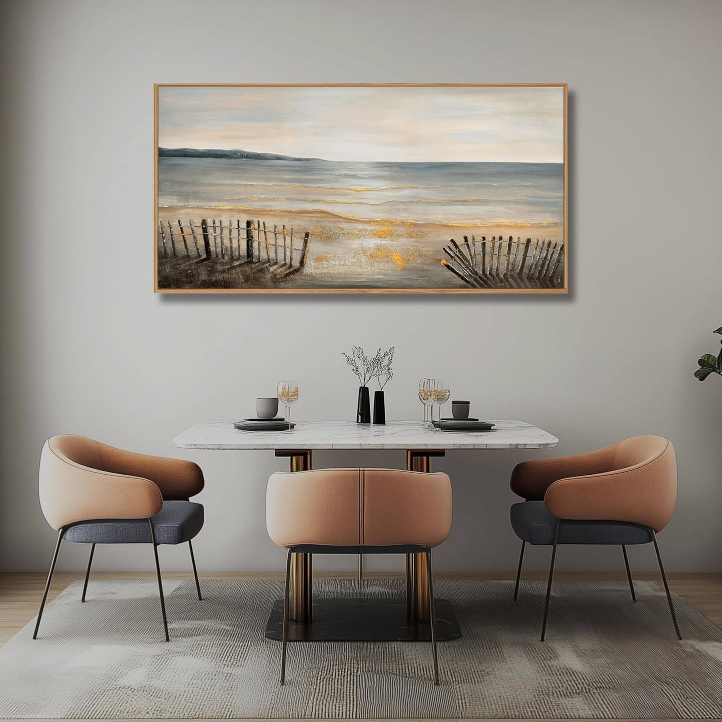 Yuaxker Ocean Wall Art Grey and Black Wall Decor Framed Canvas Painting Beach Aesthetic Artwork for Living Room Bedroom Dining Room Office Home Decor 24x48 Inch