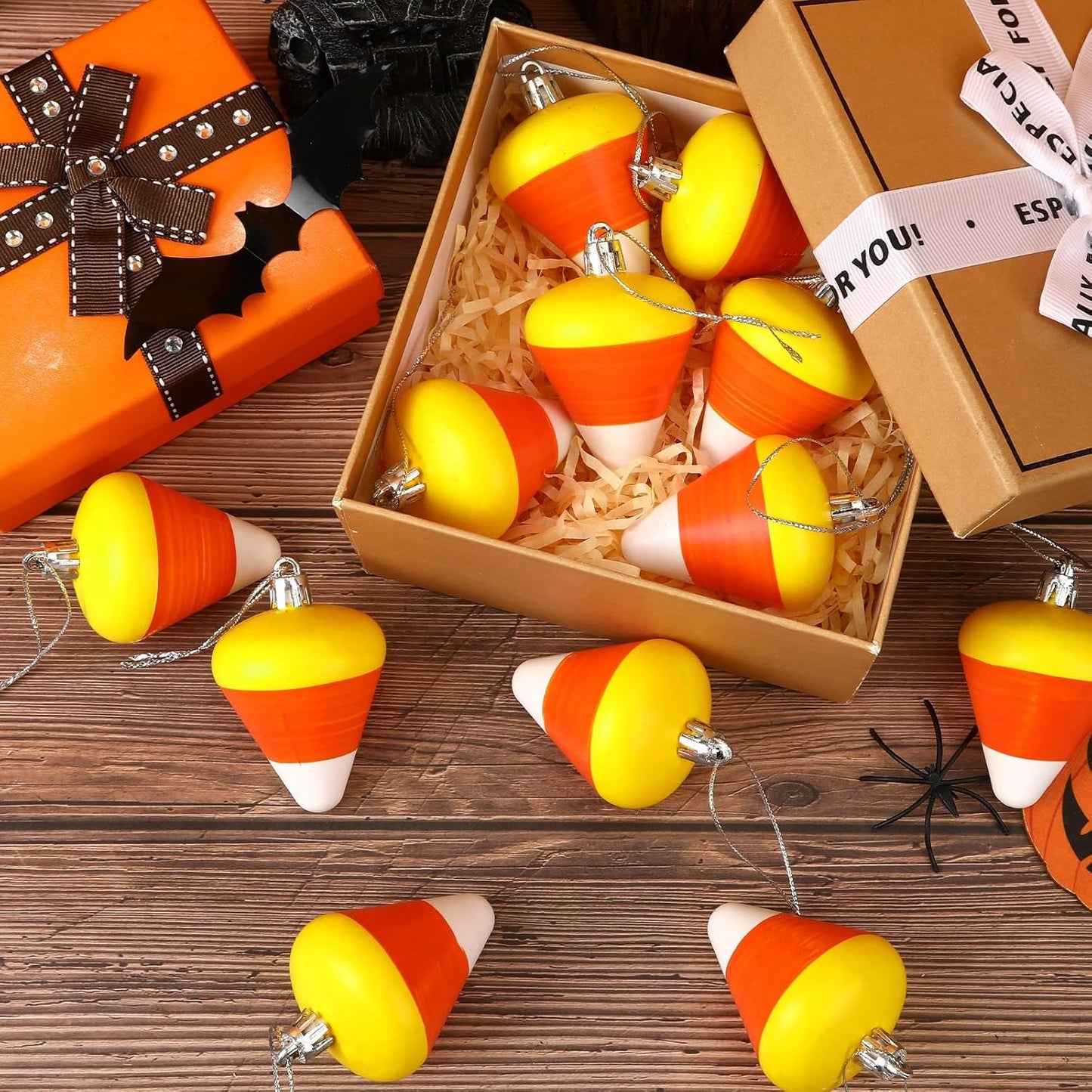 JULMELON 24Pcs Halloween Hanging Ornaments Candy Corn Decorations Halloween Tree Decoration Candy Corn Ornaments for Home Party Decor