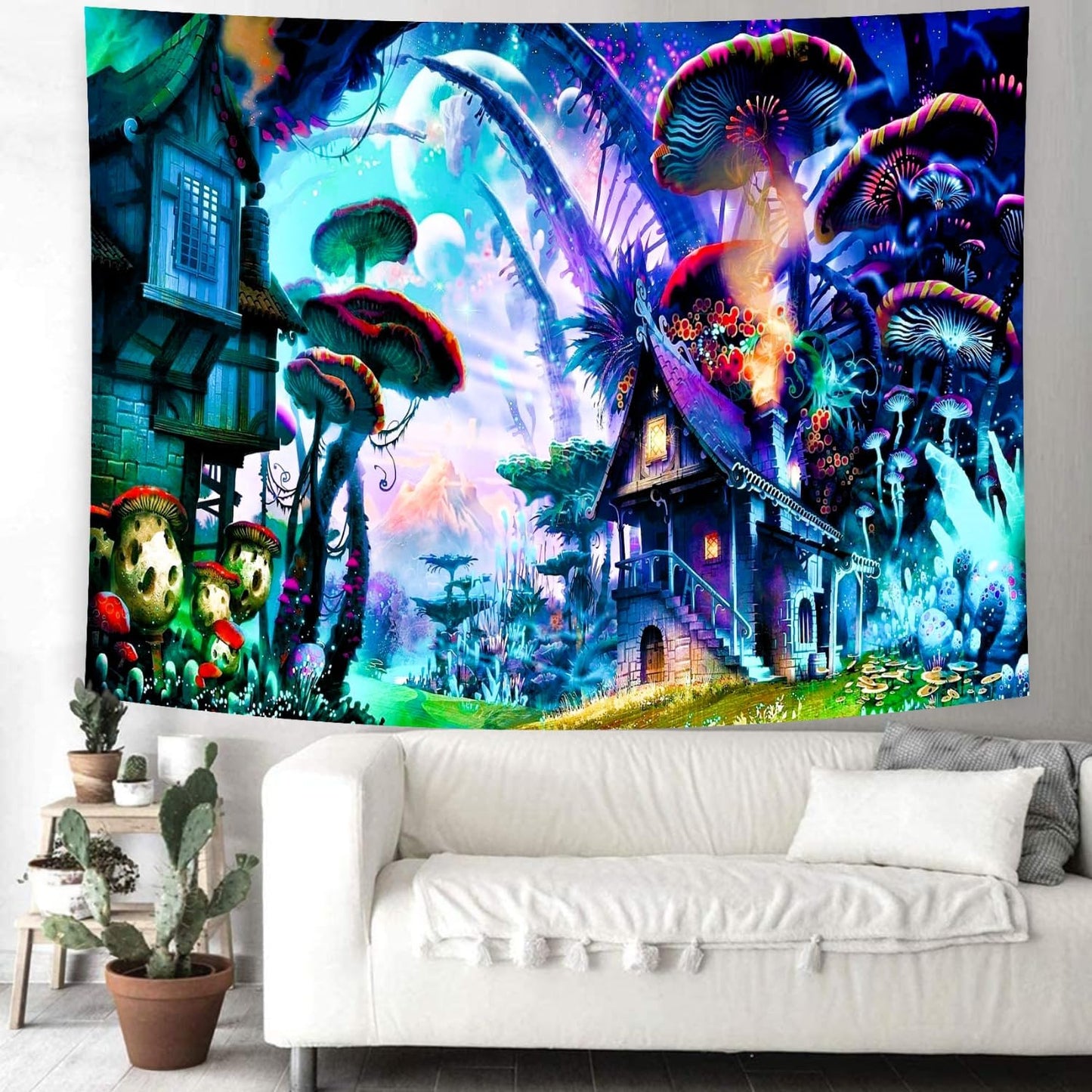 Delur Fantasy Forest Tapestry Enchanted Forest Mystical Magical Tree Tapestry Psychedelic Abstract Nature Landscape Wall Hanging Headboard for Bedroom Living Room Home Decor (51.2" x 59.1")