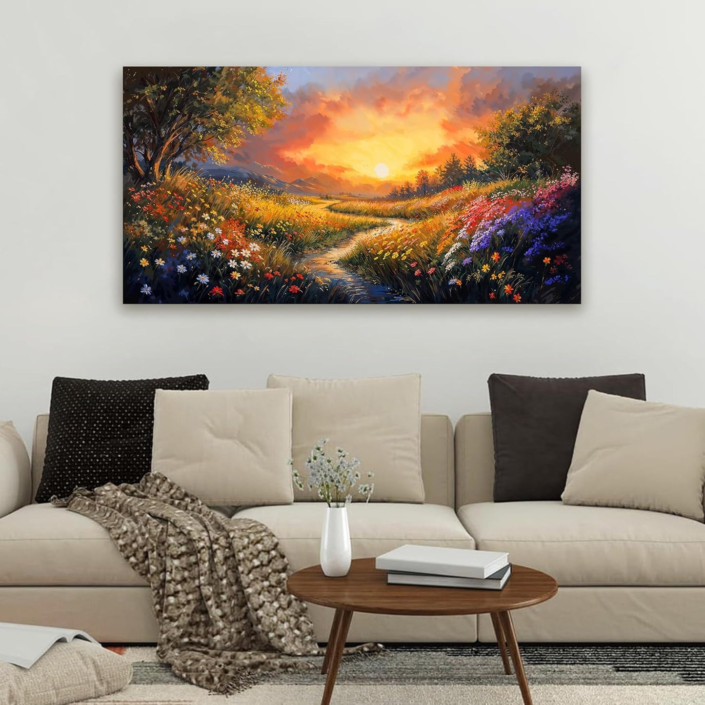 Canvas Wall Art Decor Large Wall Art Pictures for Living Room Vintage Landscape Wall Art Prints Canvas Art Wall Decor Wildflower River Artwork for Walls Bedroom Home Aesthetic Wall Art Decor 20" X 40"