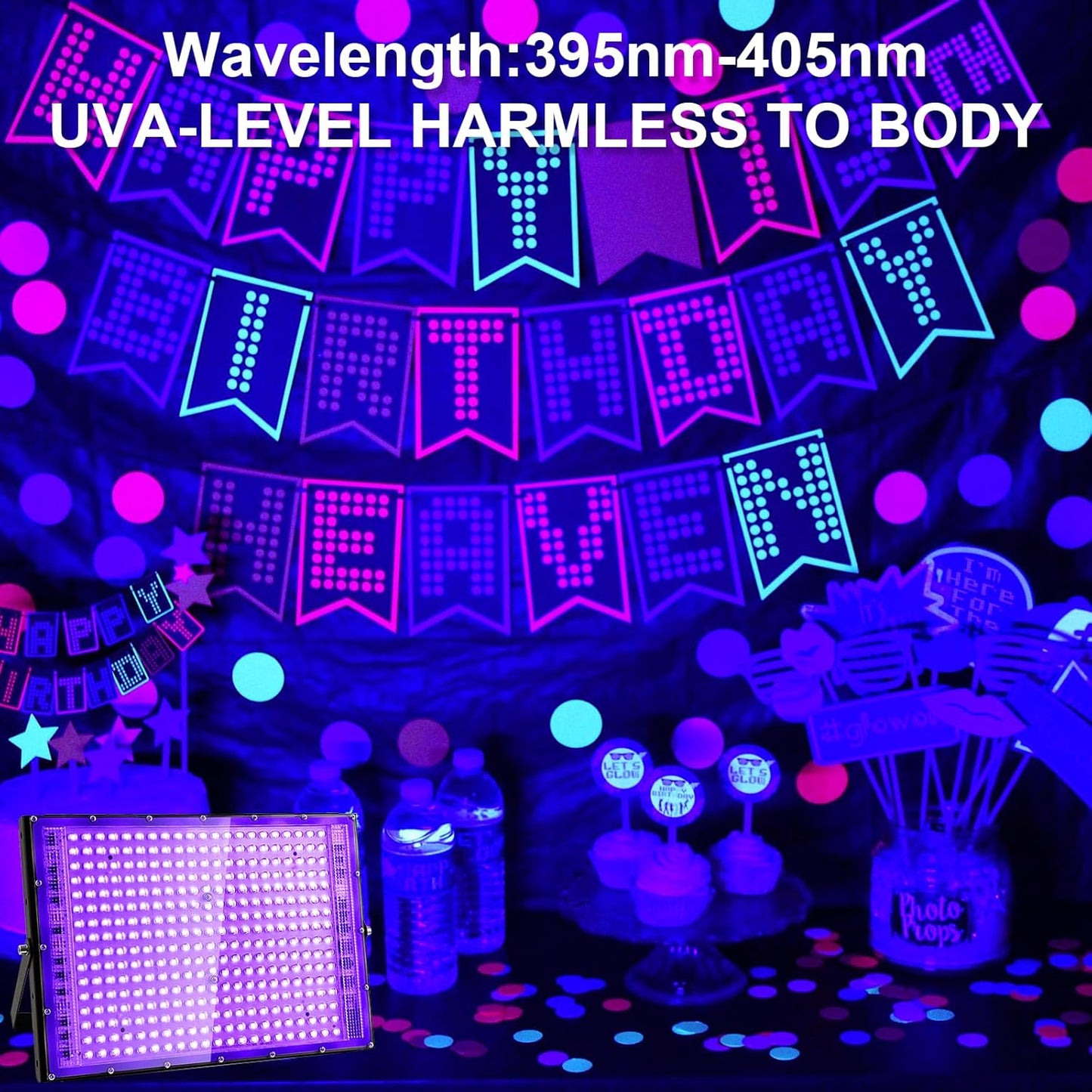 300W Black Lights, Blacklight Flood Light with Plug and Switch,for Glow Party, Black Light Party, Halloween, Body Paint, Neon Glow, Fluorescent Poster, Stage Lighting