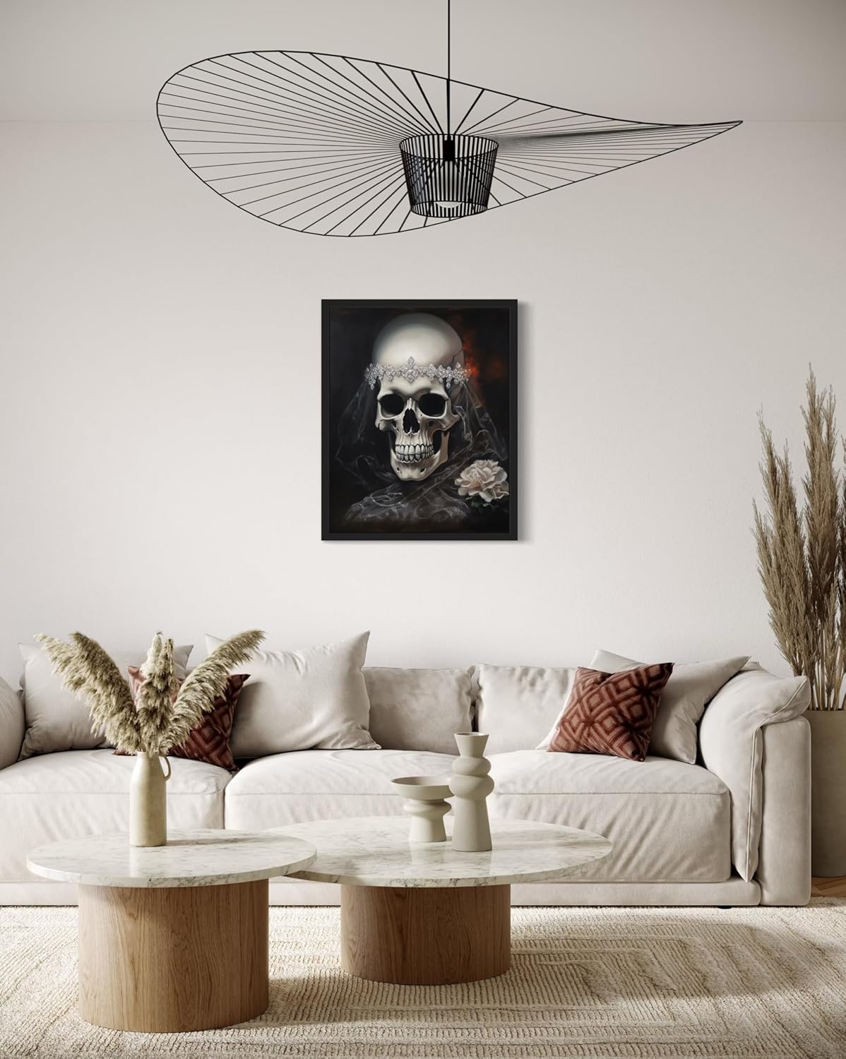 Skull Bride Poster Art Print, Halloween Scary Vintage Wall Art Academia Spooky Painting Decoration for Horror Prints, Gothic Posters Bedroom Decor 89 (Skull Bride, 16 x 20 inches, Black Frame)