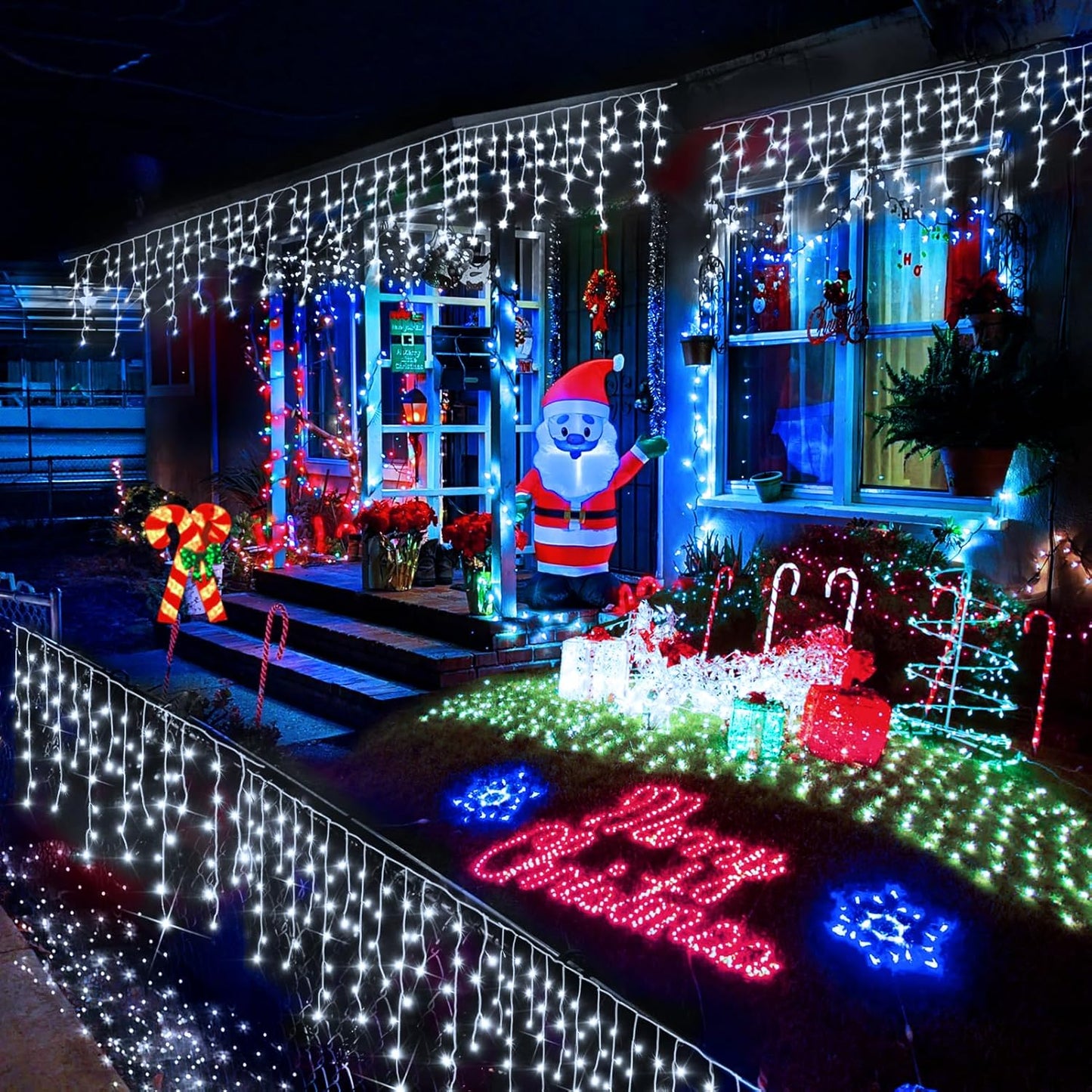 Heceltt Christmas Lights Outdoor, 1280 LED 131FT Ice Lights for Outside, 8 Modes Plug in 240 Drops Ice String Light with Timer Memory Function Hanging Light for Christmas Decor(Cool White)