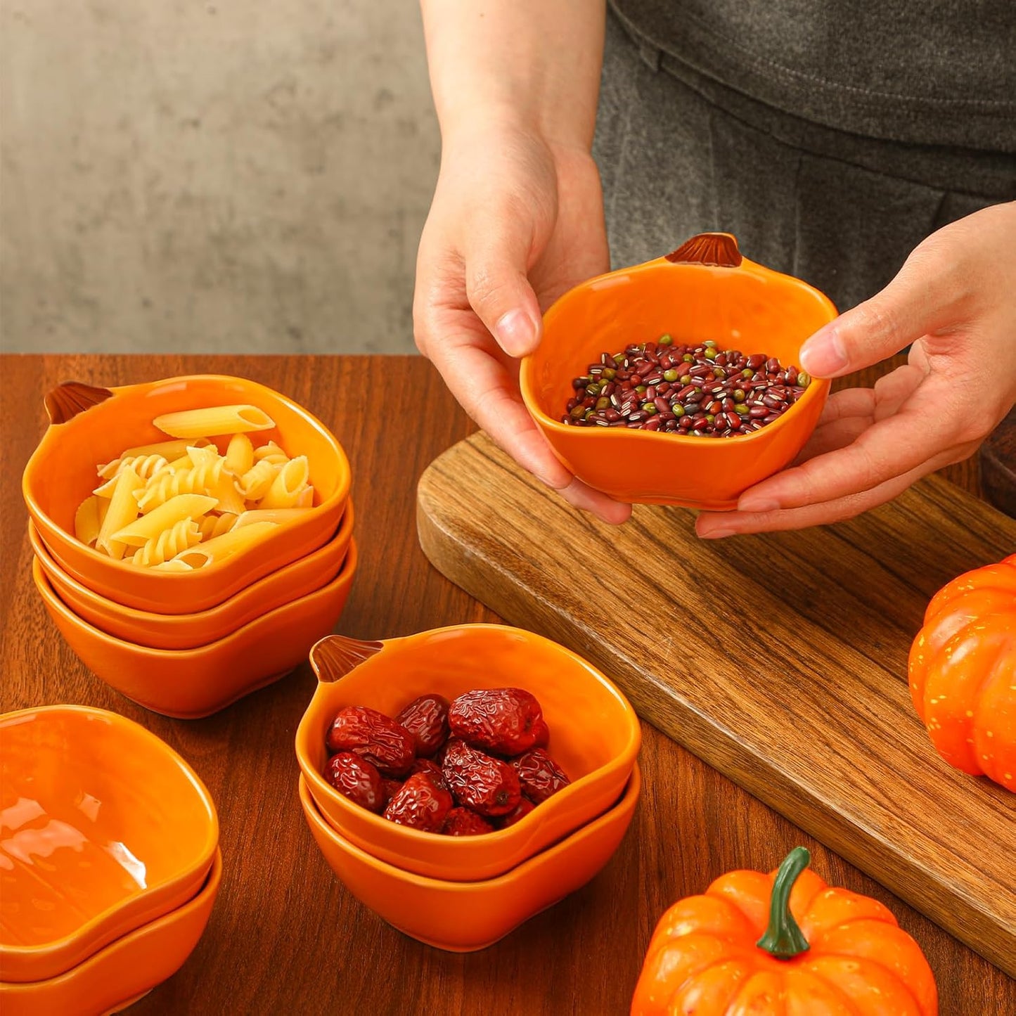 Dandat Fall Ramekins 6 oz Oven Safe Pumpkin Ceramic Ramekins Small Creme Brulee Dishes Dipping Pumpkin Baking Dish Shaped Bowl Plates for Serving Dip, Sauce, Condiments and Snack(24 Pcs)