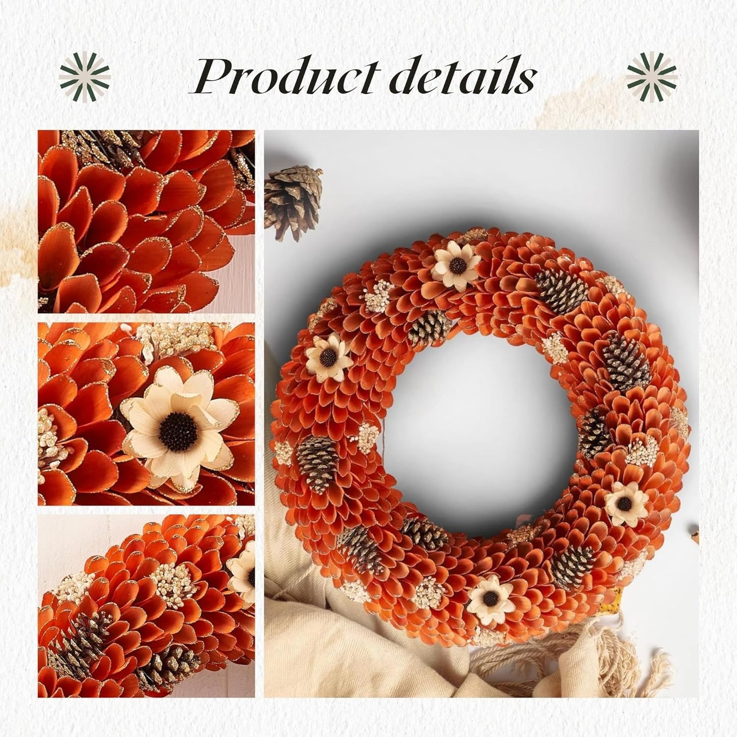 21" Fall Harvest Wood Curl Pinecone Wreath - Premium Handcraft Fall Wreaths for Front Door | Perfect for Autumn & Thanksgiving Decor