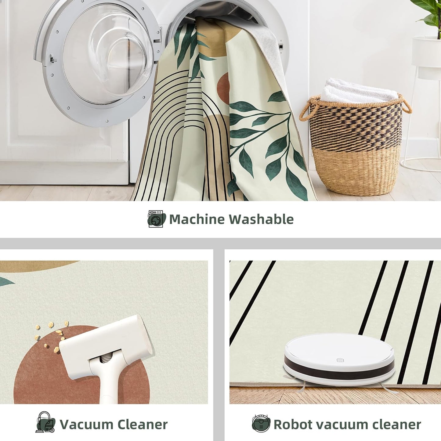 Indoor Outdoor Area Rug, Mid Century Sun Outdoor Patio Rug,Washable Abstract Art Leaves Eucalyptus Runway Rugs Non-Slip Carpet for Camping, Bedroom, Deck(8x10)