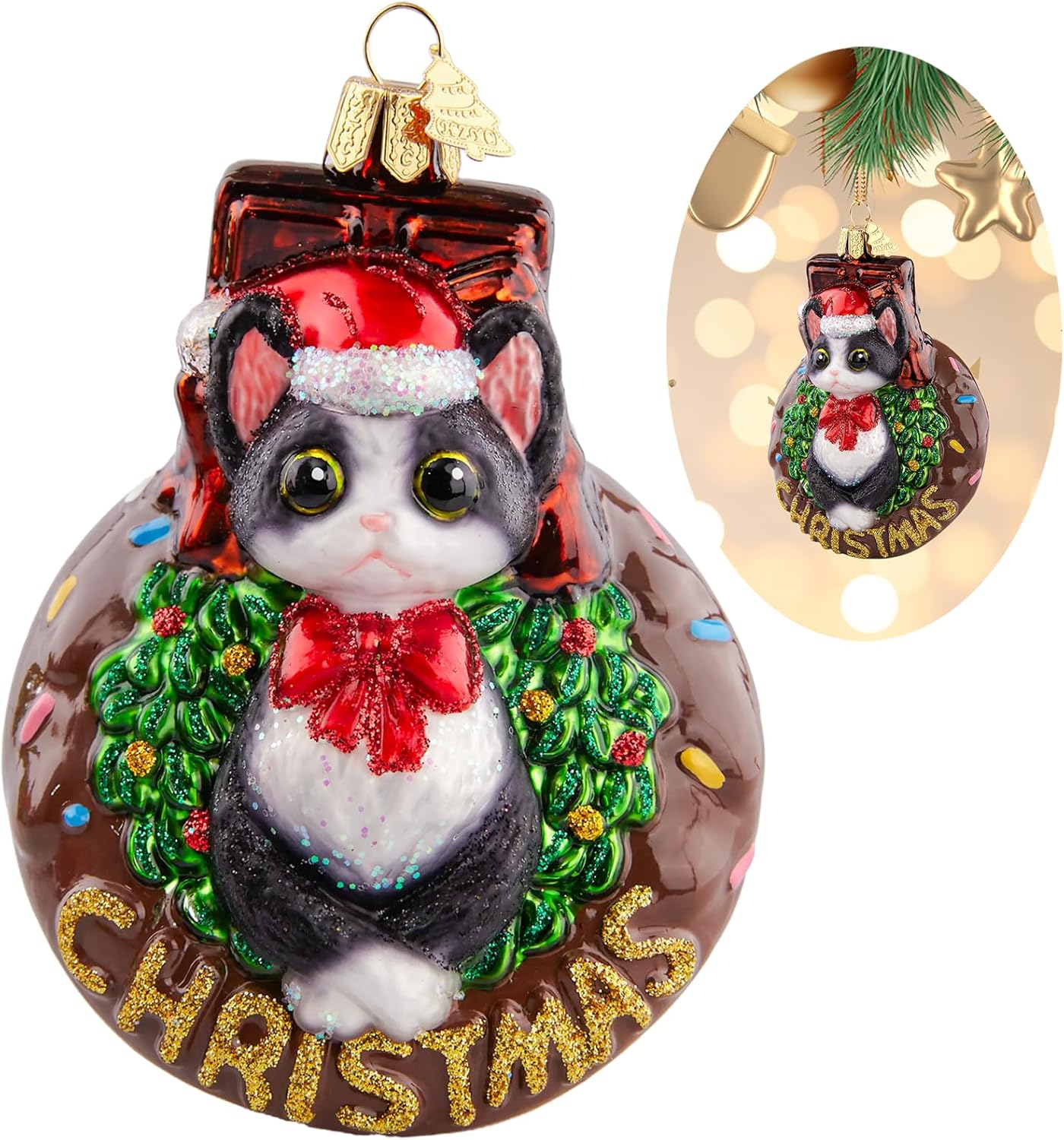 Christmas Tree Ornaments,Hand-Blown Glass Ornaments,Devon Cat Collection Hanging Ornament,Personalized Donut Ornament,Christmas Decorations for Animal Lovers Holiday Party Home Gifts