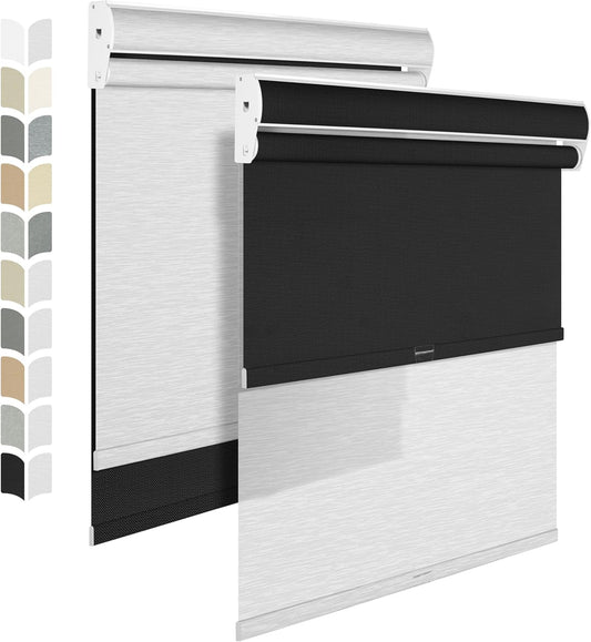 BERISSA Dual Roller Shades - Double Window Shades, Blackout & Light Filtering, Day & Night for Home Office Door, Linen Black & White, 48 W x 48 H