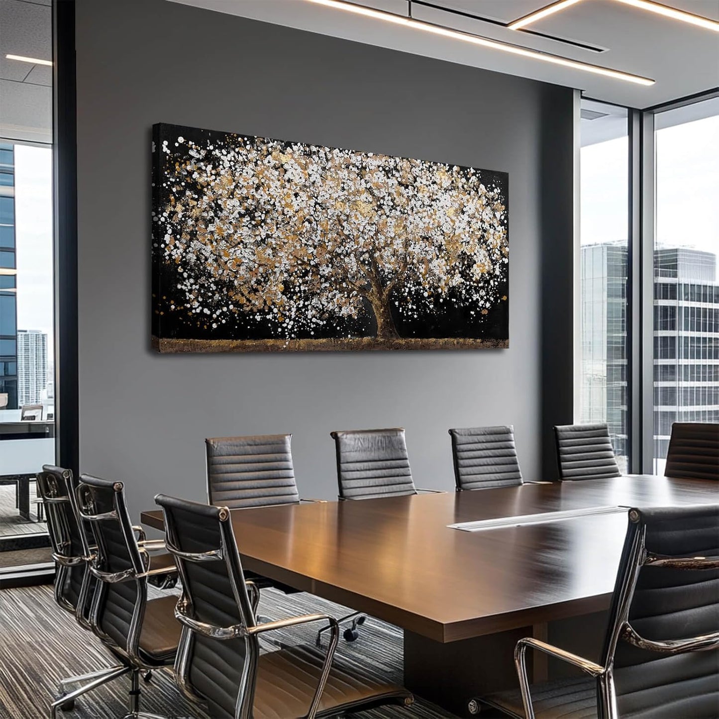 Large Wall Art for Living Room Gold Wall Decorations White Wall Pictures Tree Canvas Wall Art Decor Black Print Photos for Living Room Hotel 29"x58"