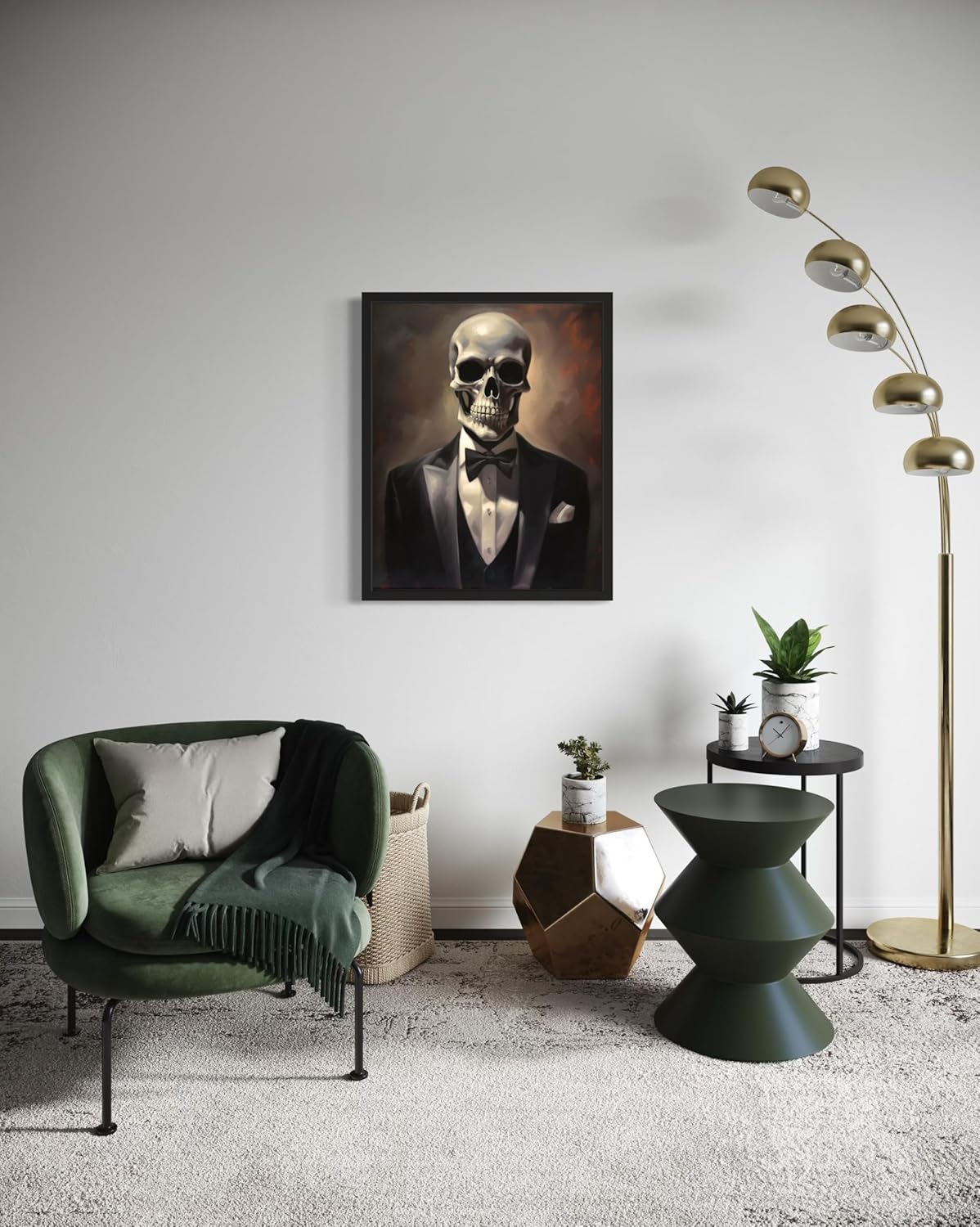 Skull Portrait Poster Art Print, Halloween Scary Vintage Wall Art Academia Spooky Painting Decoration for Horror Prints, Gothic Posters Bedroom Decor 89 (Skull Portrait, 11 x 14 inches, Black Frame)