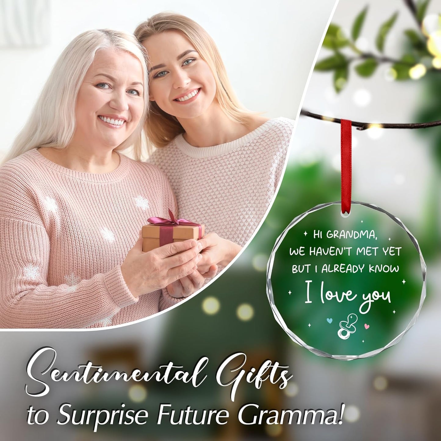 OASSIE Promoted to Grandma Pregnancy Announcement - Glass Ornaments for Tree with Card - Grandparents Baby Announcement Gifts for Grandma, Grandmother Gifts for Women, Baby Coming Soon Tree Ornaments