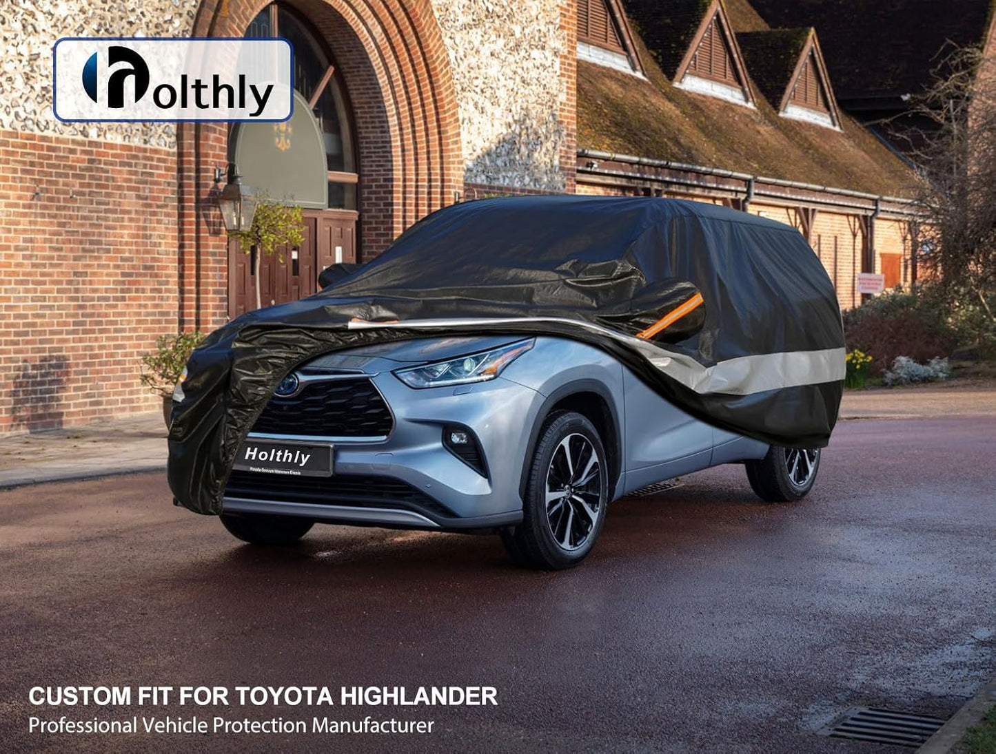 10 Layers SUV Car Cover Custom Fit for Toyota Highlander (2007-2025) Waterproof All Weather for Automobiles, Outdoor Full Cover Sun UV Rain Protection with Cotton.Black