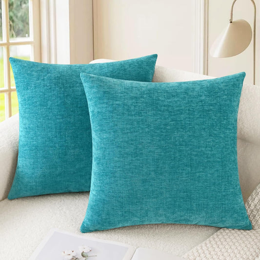 CaliTime Throw Pillow Covers Decorative 22 X 22 Inches Pack of 2 Cozy Chenille Cushion Cases for Couch Sofa Bed Living Room Home Lake Blue