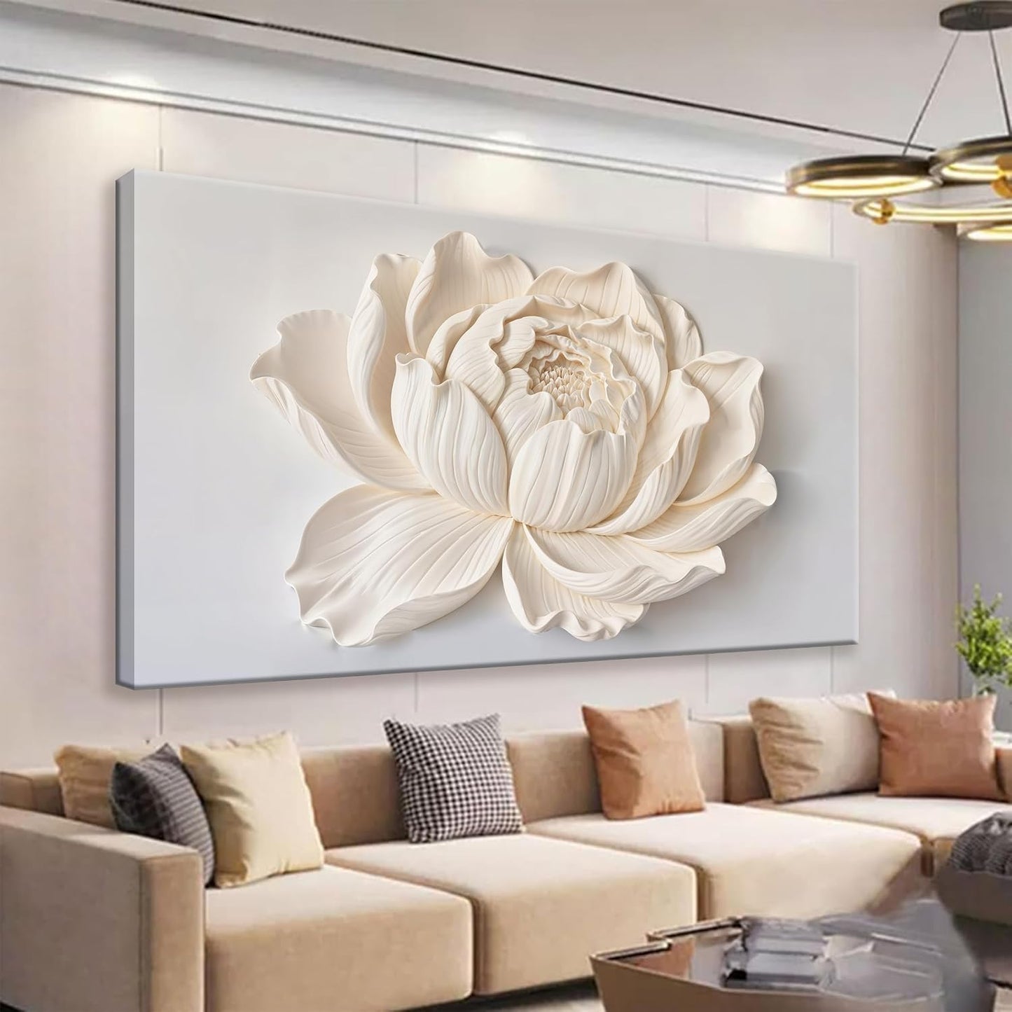 Modern Wall Art White Flower Canvas Art Wall Decor Wall Decor Prints Painting Wall Art Picture For Bedroom Living Room Dining Room Home Office Artwork 24"×48" Ready To Hang