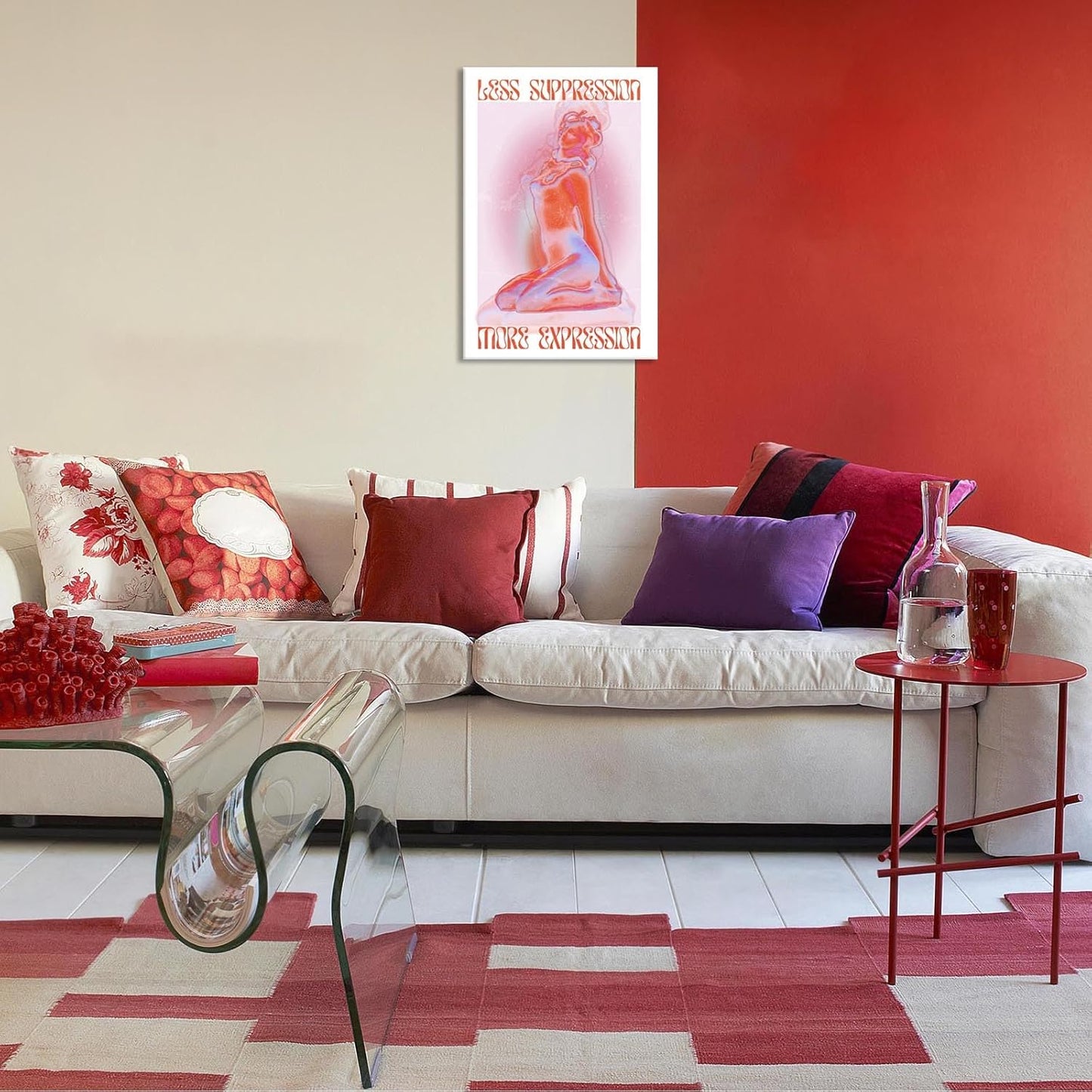 Spiritual Affirmation Art Poster Pink Woman Canvas Wall Art Aesthetic Pictures Sexy Woman Prints Painting Trendy Gradient Aesthetic Wall Decor Living Room Bedroom 12x16in Framed