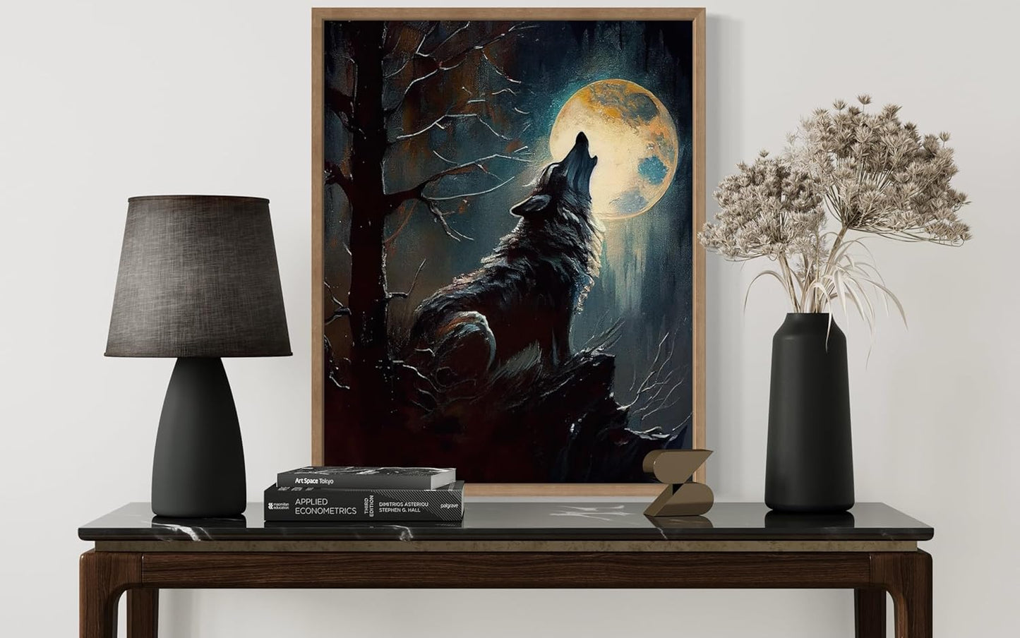 Wolf howling Poster Art Print, Halloween Scary Vintage Wall Art Academia Spooky Painting Decoration for Horror Prints, Gothic Posters Bedroom Decor 89 (Wolf howling, 8 x 10 inches, Wood Frame)