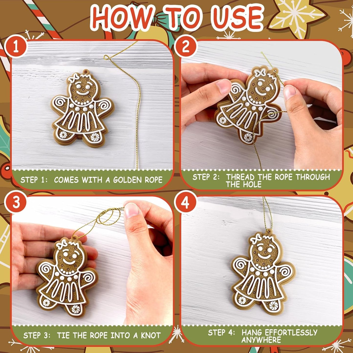 24pcs Christmas Gingerbread Man Ornaments, Assorted Gingerbread Figurines Decorations with Gingerbreads House Snowflake Ornaments for Xmas Tree Winter Crafts Holiday Home Party Decor Indoor