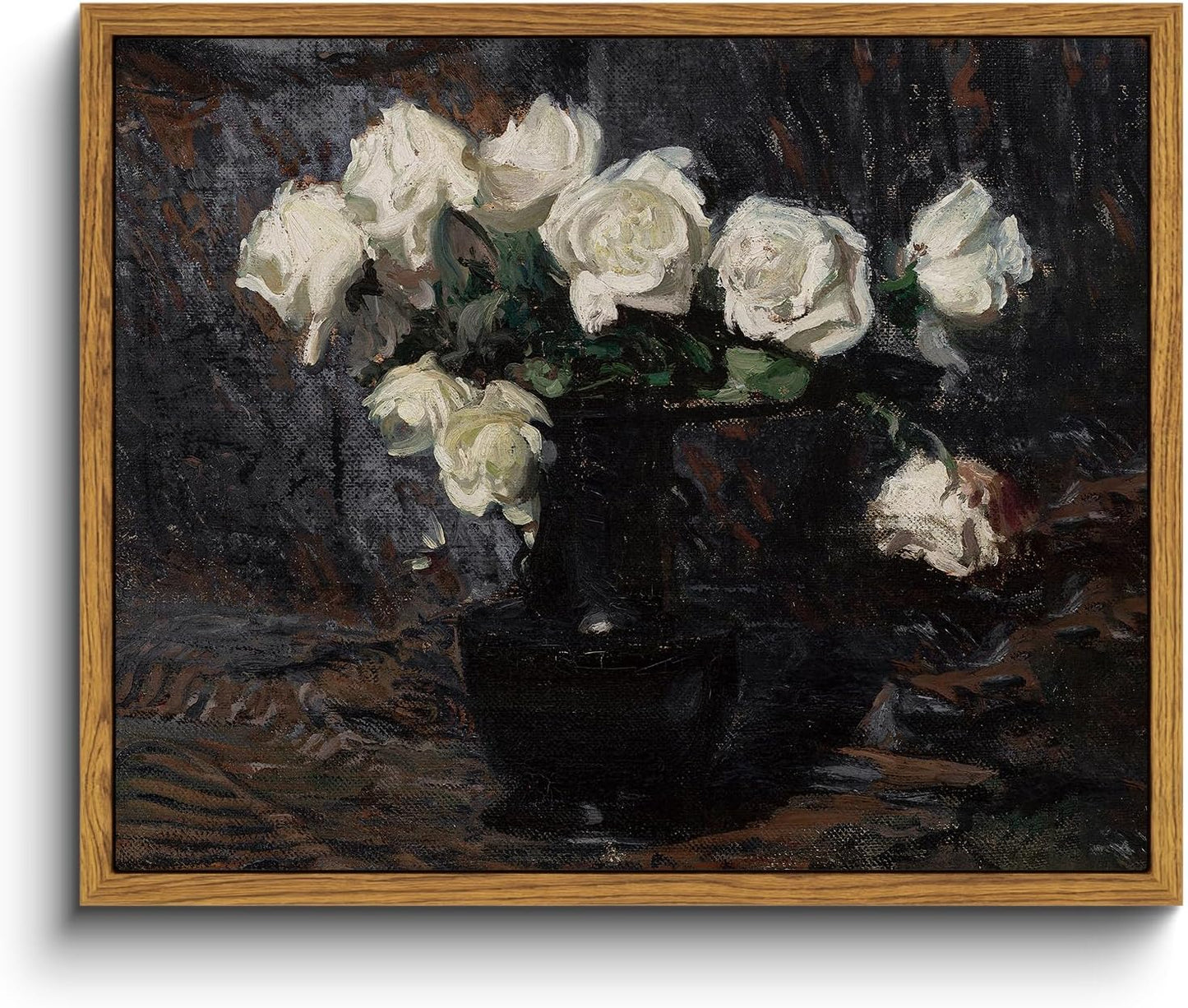 VIYYIEA Framed Canvas Wall Art Home Decor Vintage Botanical Prints White Roses in Vase Rustic Farmhouse Flower Wall Decor Mid Century Pictures Decor Art Prints Floral Room Decor for Living Room 9x11in