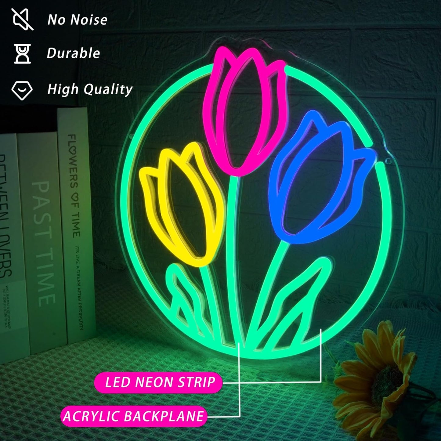 Tulip Neon Sign Flower Neon Lights for Wall Decor Vibrant Flower Shaped Light-up Sign for Girls Bedroom Teen Room living Room Dormitory shop Perfect Valentines Mothers Day Birthday Gift