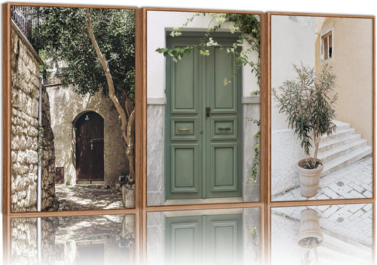 SIGNINART Large Vintage Italy City Landscape Framed Canvas Wall Art Set, Olive Green Tree Country Wall Decor, Modern Minimalist French Farmhouse Art Print for Living Room,Bedroom,Office 16 x24 x3