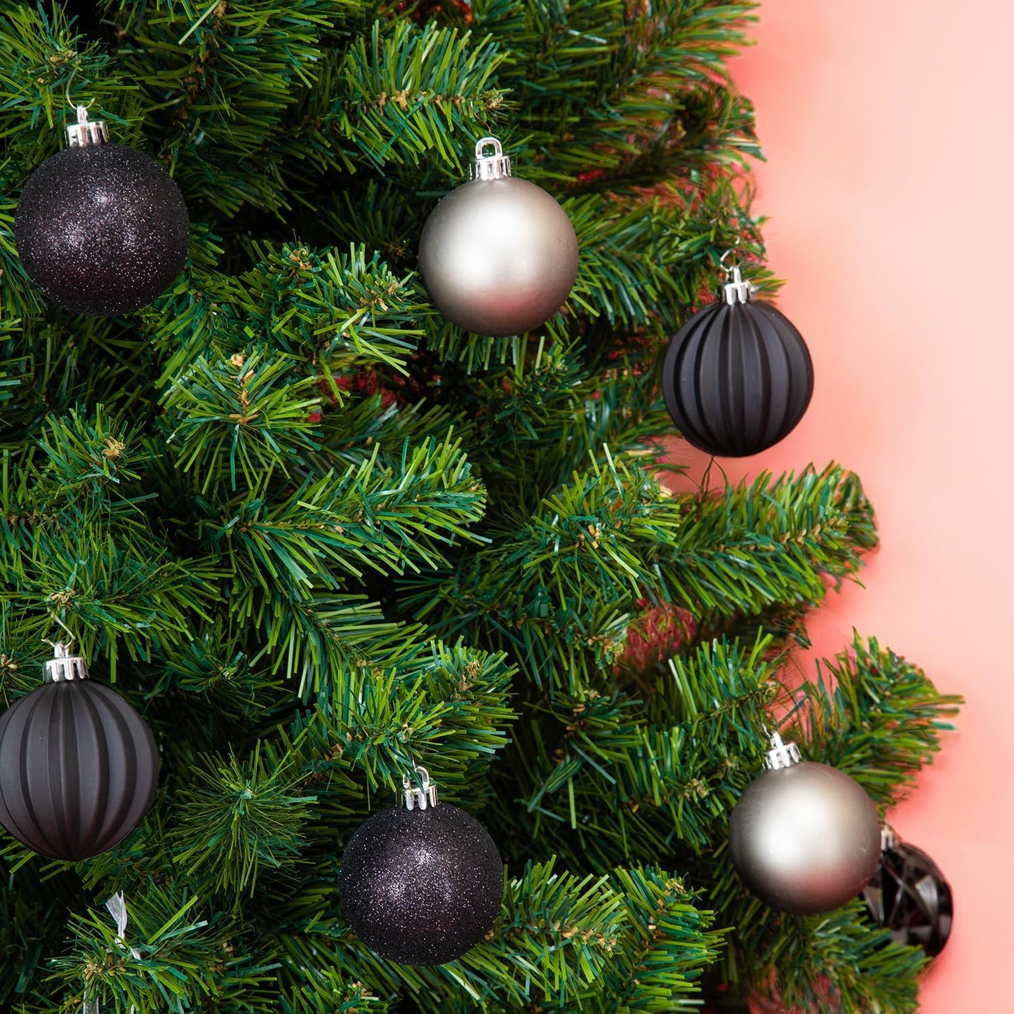 Every Day is Christmas Ornaments, Shatterproof Christmas Tree Ornament Set, Christmas Balls Decoration 50 Count (2.24"/57mm, Black Grey)