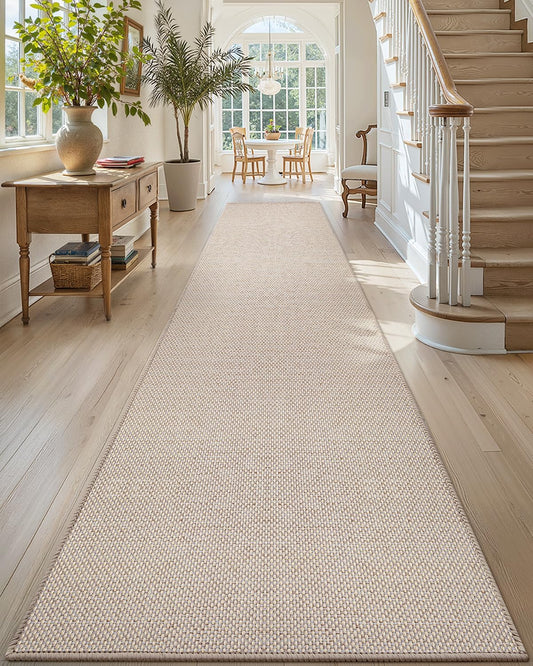 Color&Geometry Door Mat 2'4"x8' Runner Rug with Rubber Backing, Non Slip Washable Hallway Rug, Carpet Runners for Hallway Living Room Bedroom, Beige (Rolled-up NO Creases)