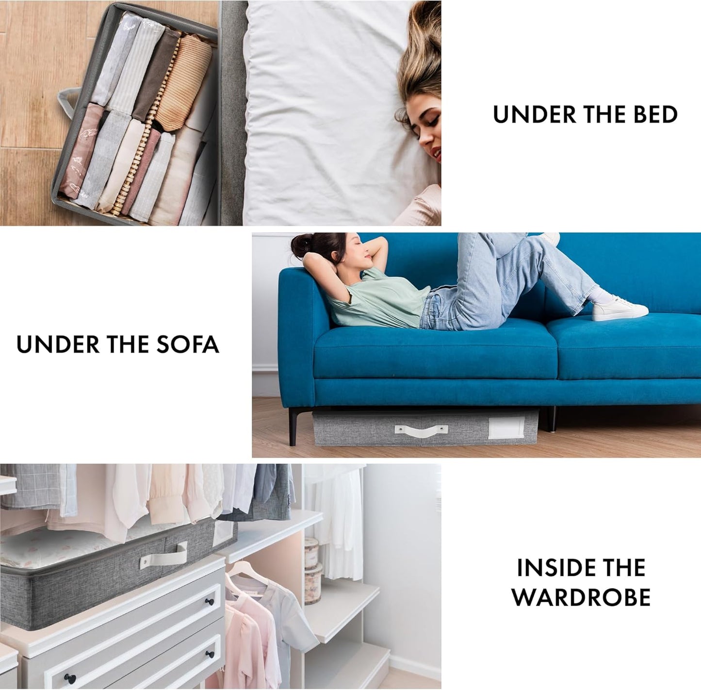 HOMELUX THEORY 1pc Under Bed Storage Containers, Bedroom Under the Bed Drawer Storage Organizer with Bins and Lids, Large Underbed Clothes Storage Box Ideal for Blanket, Fabric, & Shoes (LightGray)