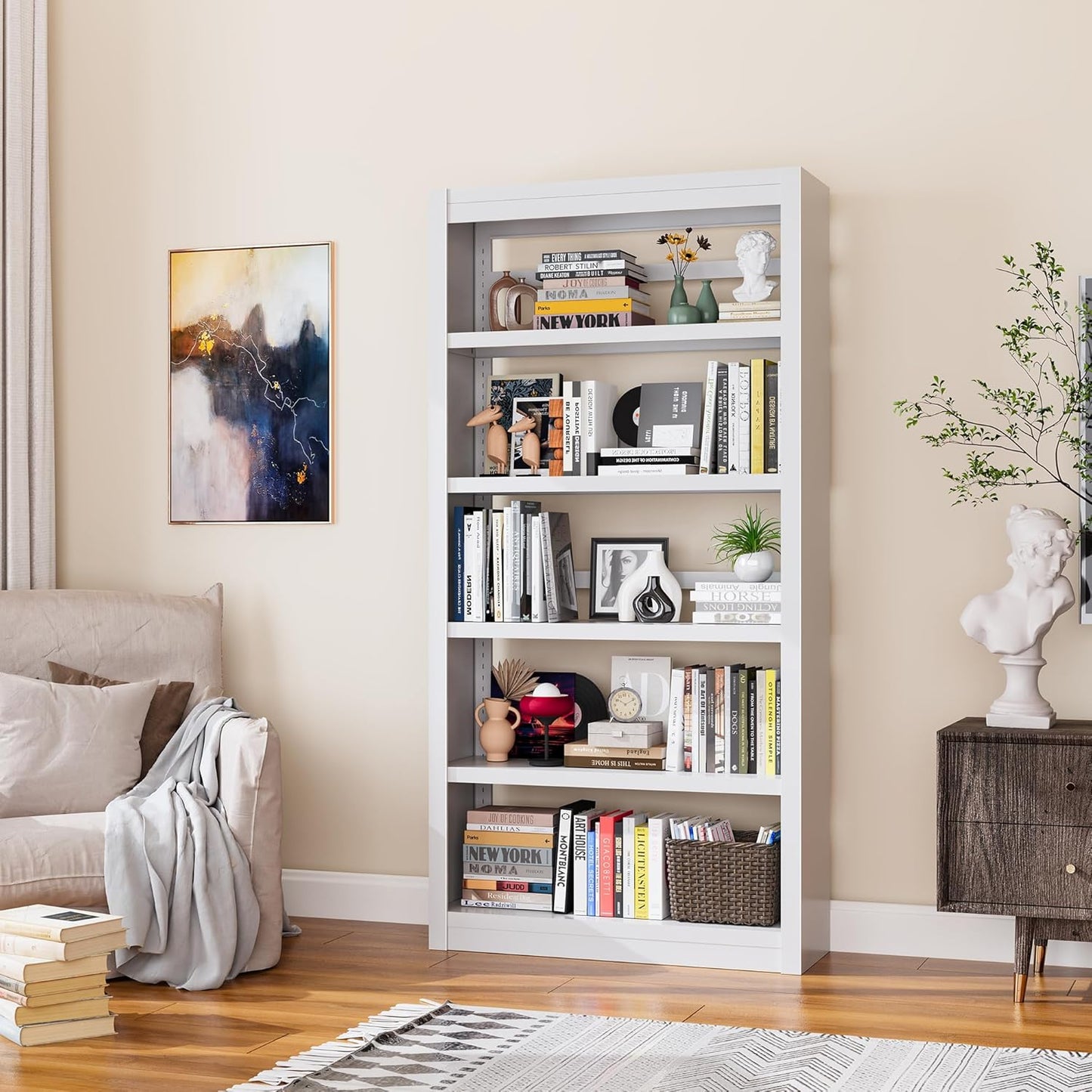 Bookcase, 5-Shelf Industrial Bookshelf, Large Storage Space, Adjustable Bookshelves, Perfect for Living Room, Home Office, Garage, Ideal for WFH Essentials & Home Office Upgrade