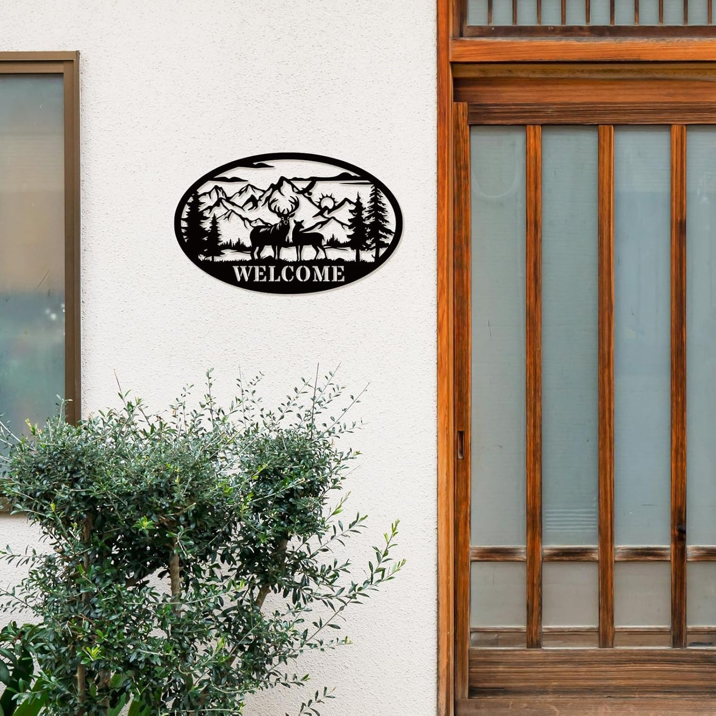 Rustic Metal Deer Cabin Sign, Outdoor Welcome Sign for Front Porch, Great Gift for Hunters, Farmhouse Cabin Decor