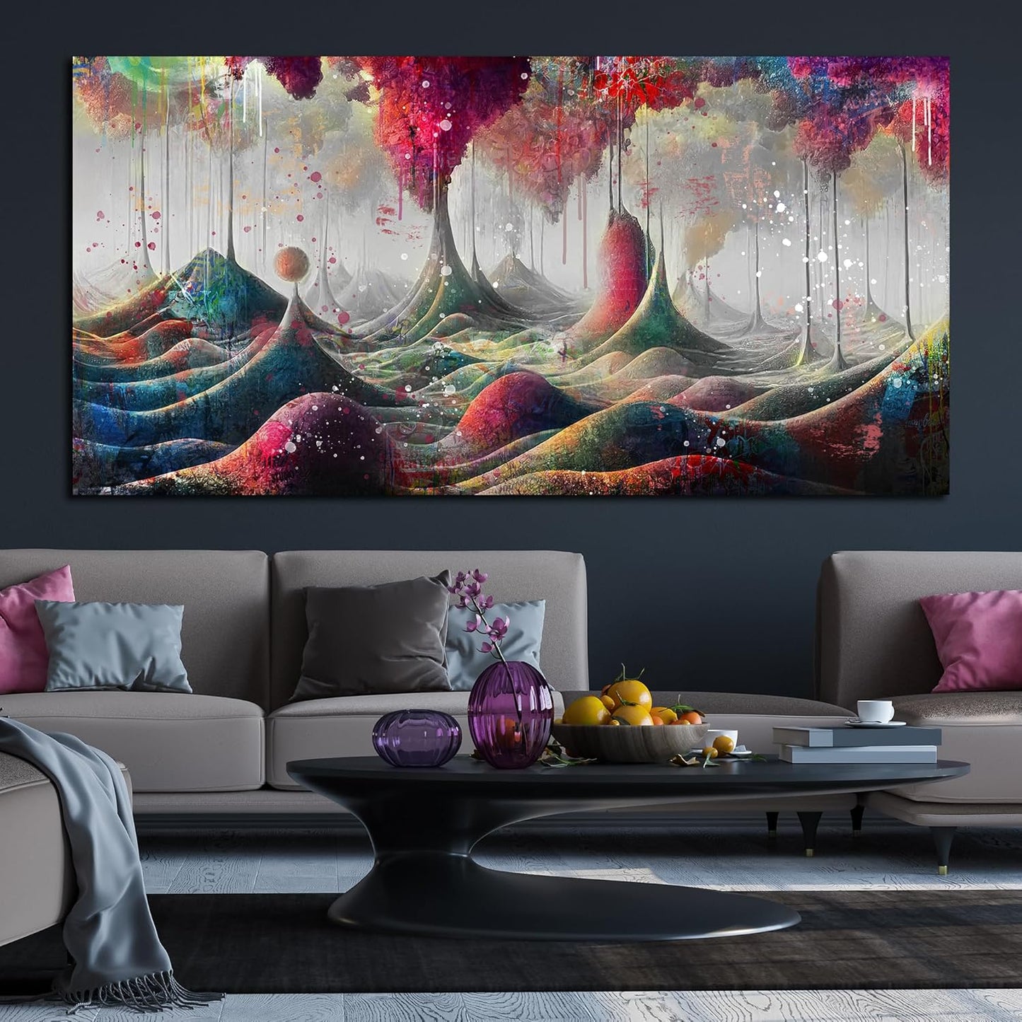 JKWALL77 Graffiti Canvas Wall-Art - Mountain Pictures Wall Decor Living Room Modern - large Wall Art Ready to Hang Size 59"x 29"