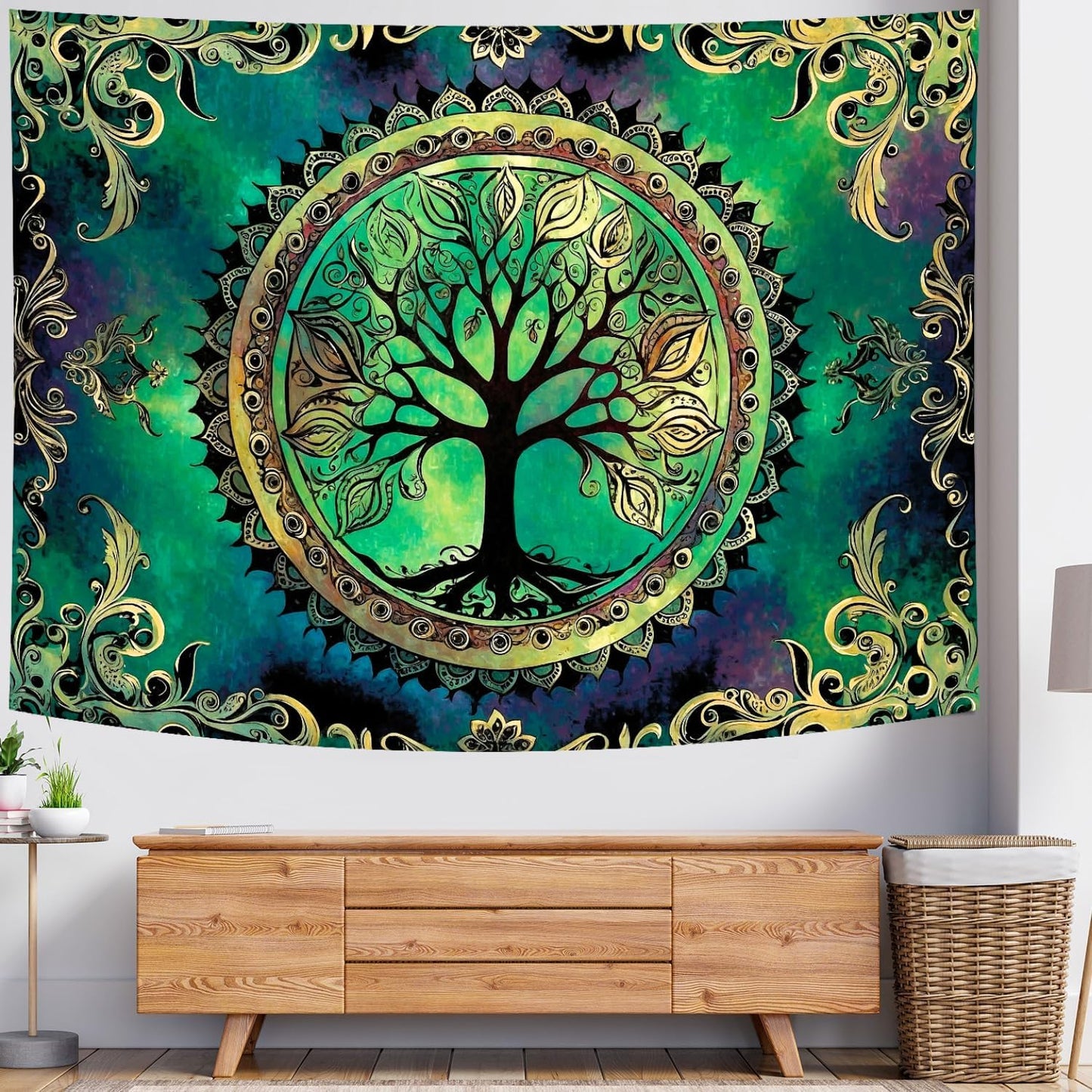Delur Tree of Life Tapestry Green Nature Bohemian Mandala Spiritual Tapestry Wall Hanging Mystical Landscape Hippie Psychedelic Headboard for Bedroom Living Room Home Decor (59.1" x 78.7")