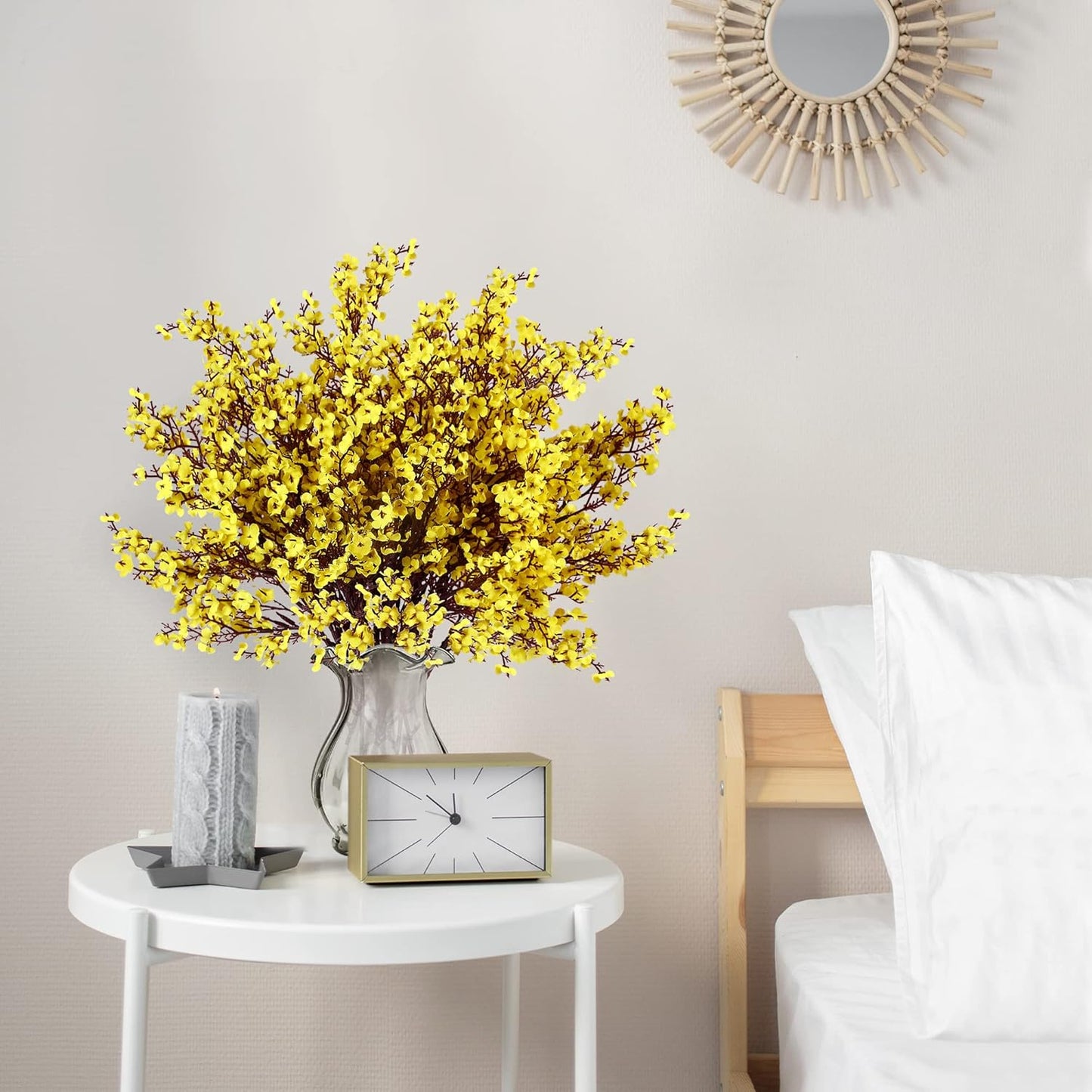 Sggvecsy 10 Pcs Babys Breath Artificial Flowers Gypsophila Bouquets Bulk Real Touch Fake Silk Flowers for Home Wedding DIY Floral Arrangement Kitchen Table Centerpiece Festival Decoration (Yellow)