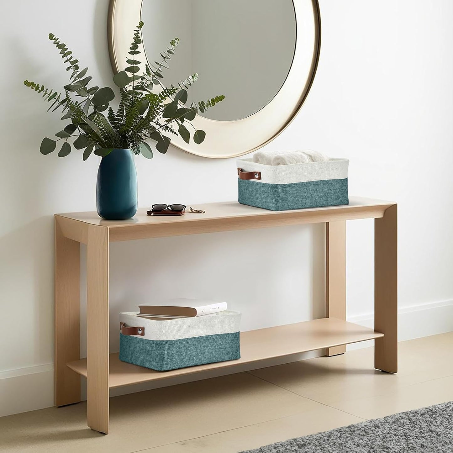 DECOMOMO Small Storage Basket, Closet Storage Bins, Baskets for Organizing Shelves (Teal & White, Small - 6 Pack)